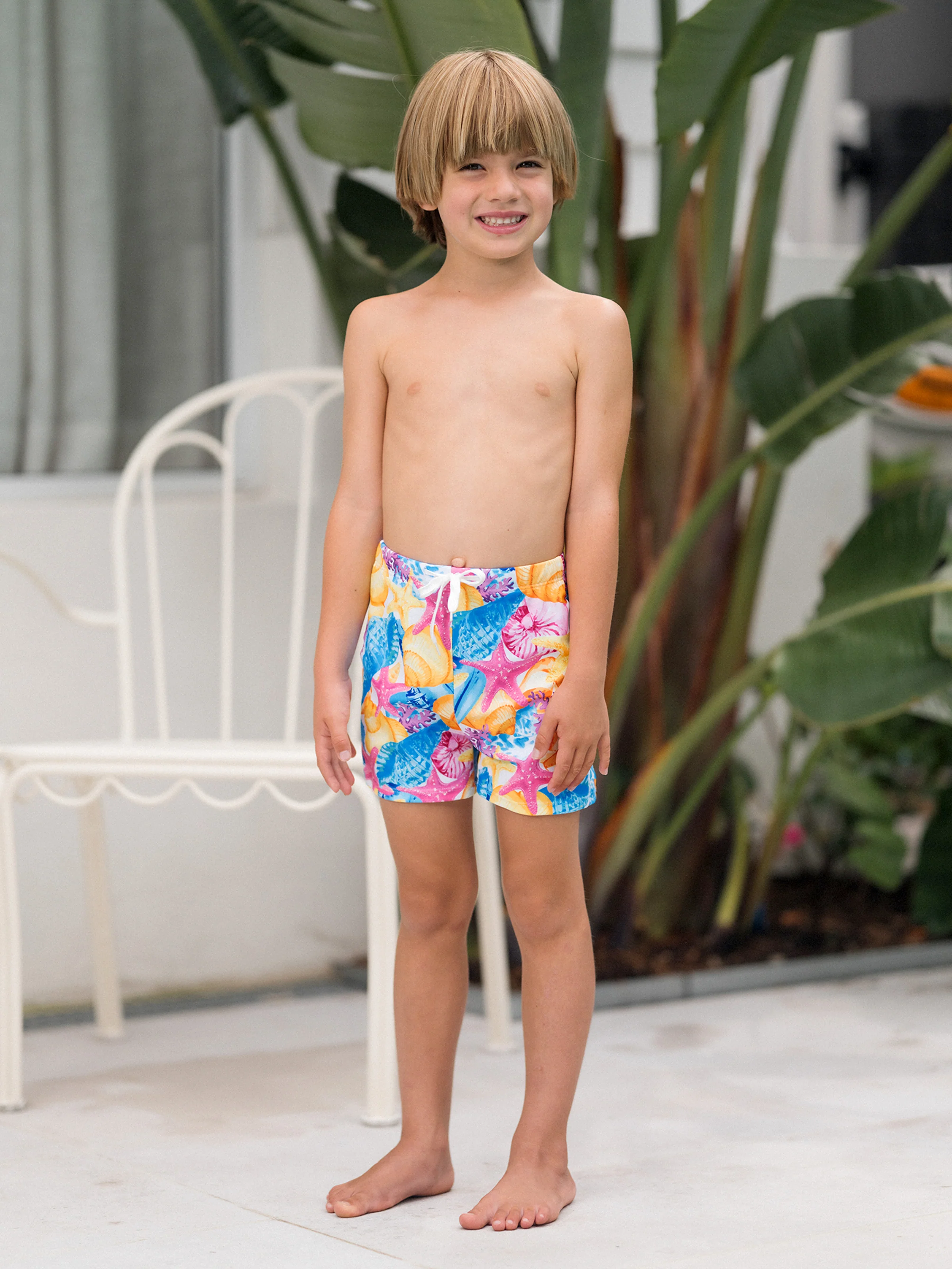 Family Matching Seashell & Starfish Print Swimsuits Ruched One-Piece & Swim Trunks Set Multi-color - Image 17
