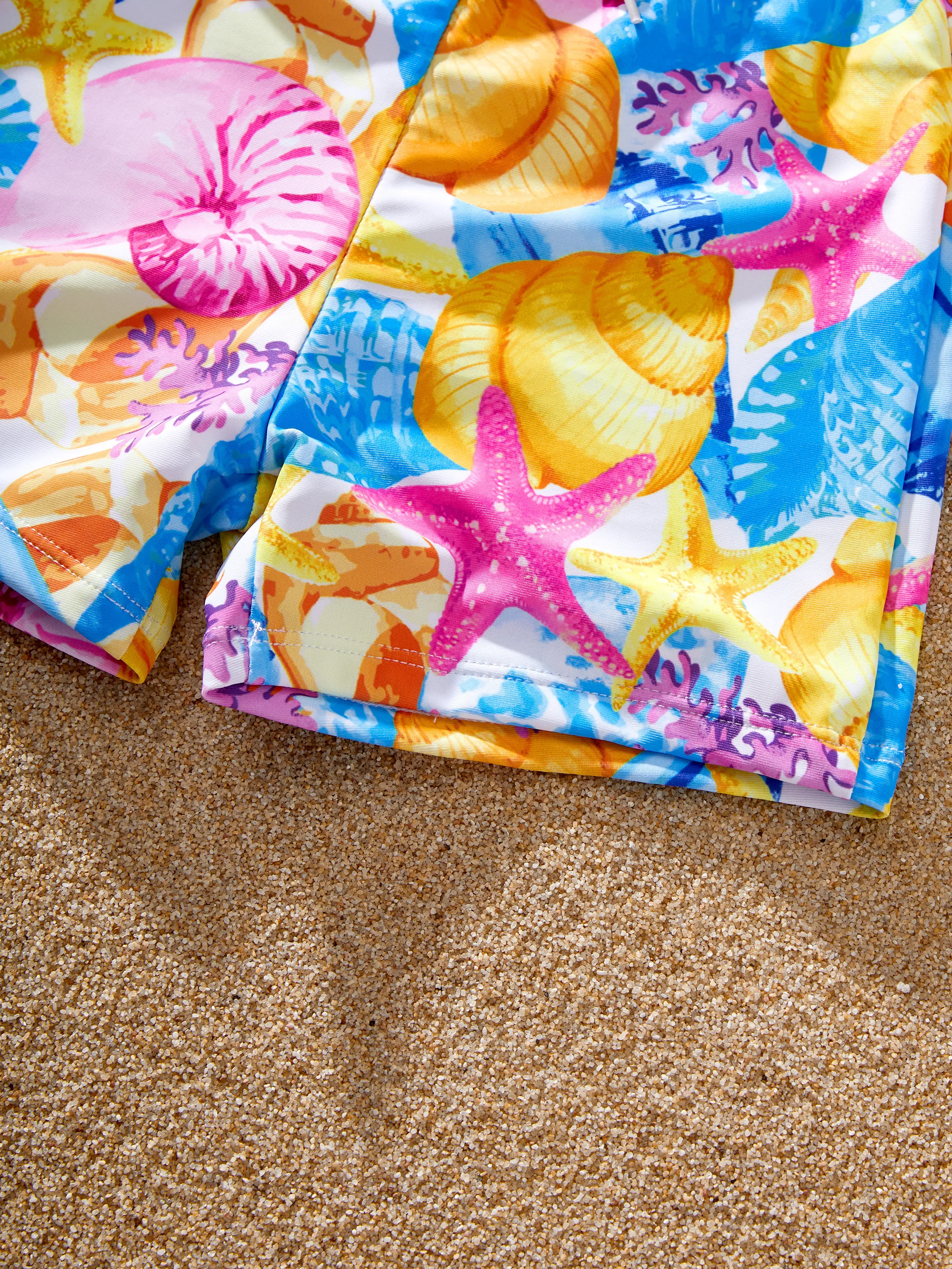 Daddy & Son Seashell & Starfish Print Swimsuits Ruched One-Piece & Swim Trunks Set Multi-color - Image 16