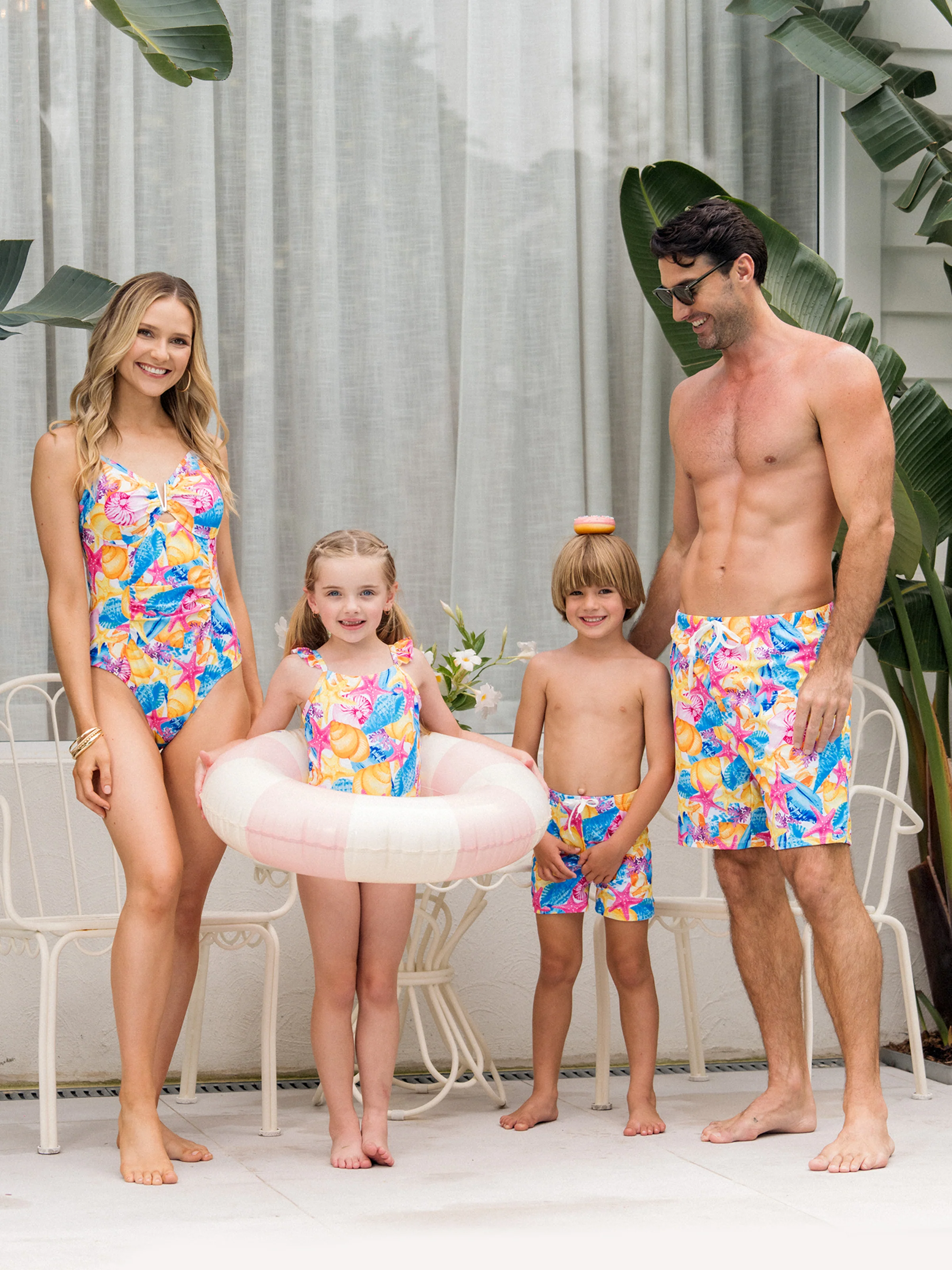 Daddy & Daughter Seashell & Starfish Print Swimsuits Ruched One-Piece & Swim Trunks Set Multi-color - Image 2