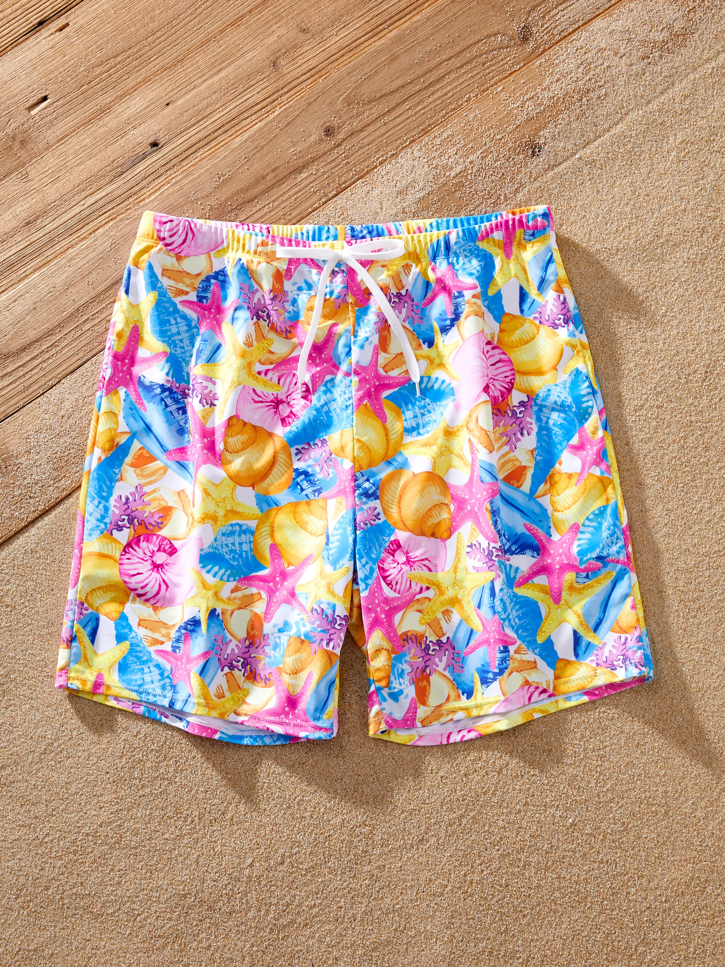 Daddy & Son Seashell & Starfish Print Swimsuits Ruched One-Piece & Swim Trunks Set Multi-color - Image 5