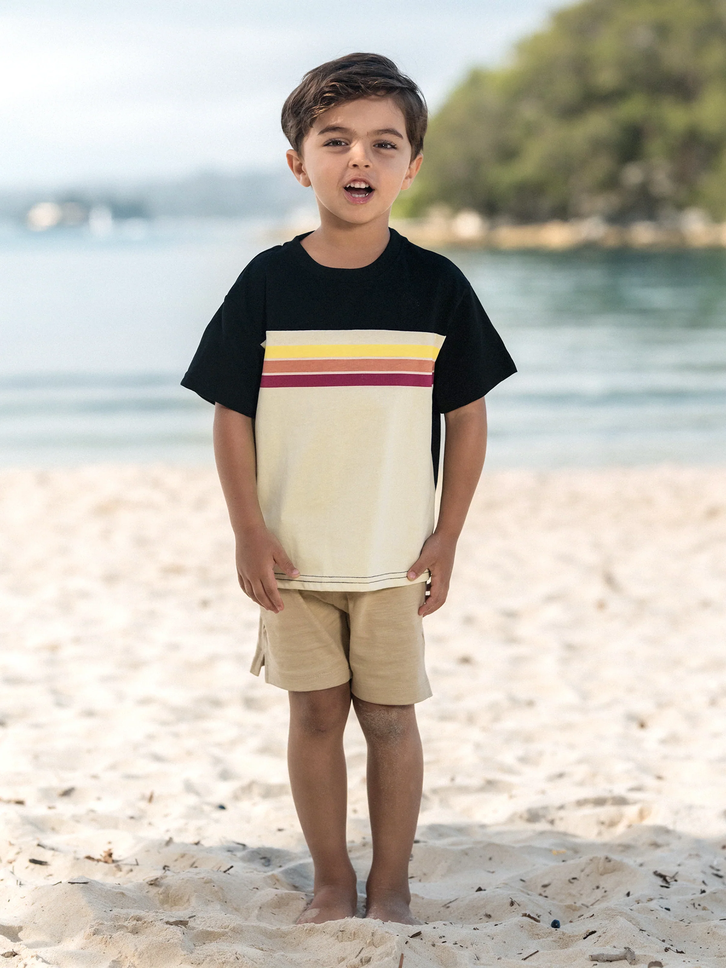 Daddy & Son Set Floral Sleeveless Strappy Dress or Colorblock Short-sleeve T-shirt Black - Image 11