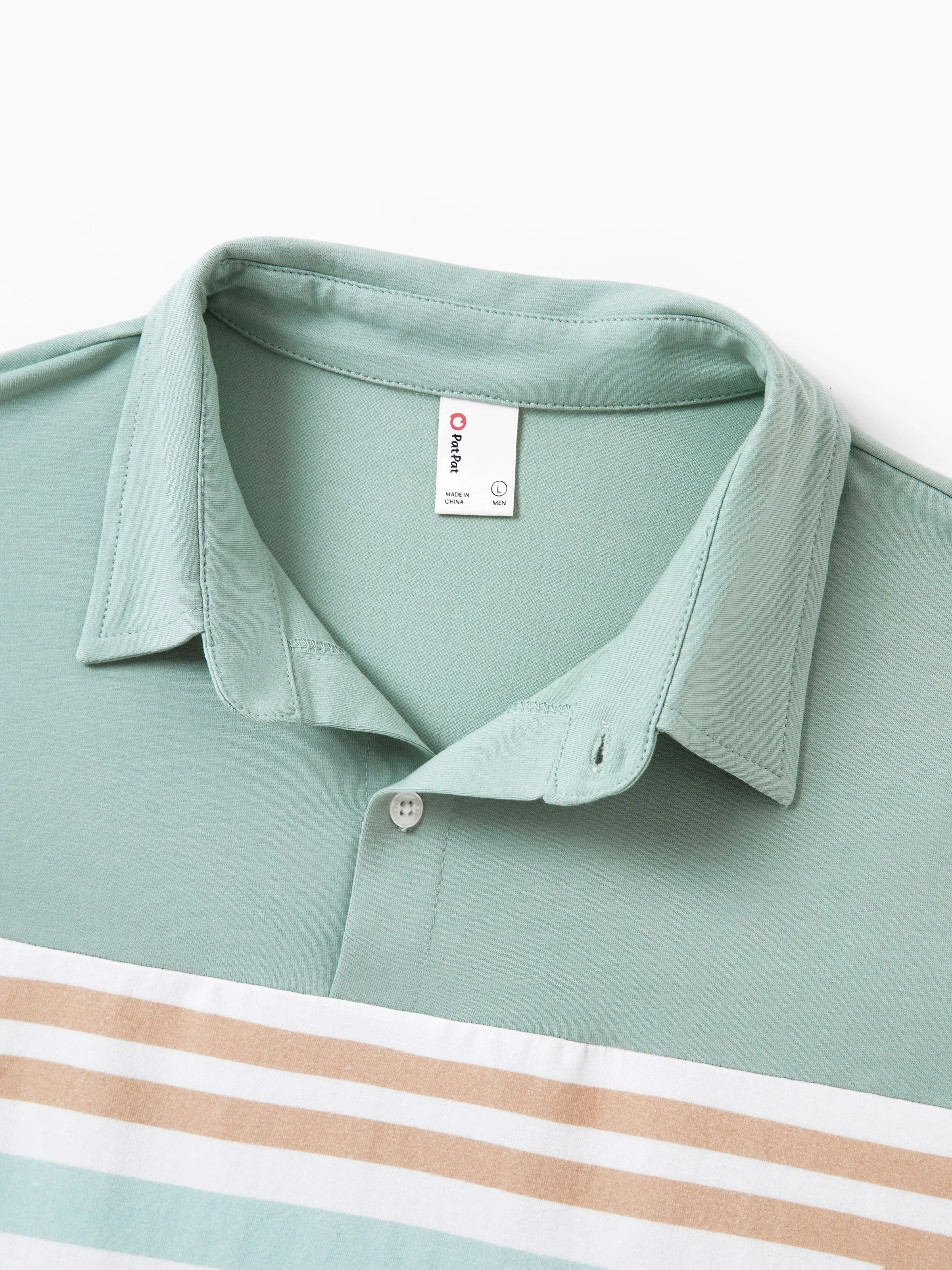 Daddy & Son Sets Green Striped Polo Shirt Light Green - Image 5