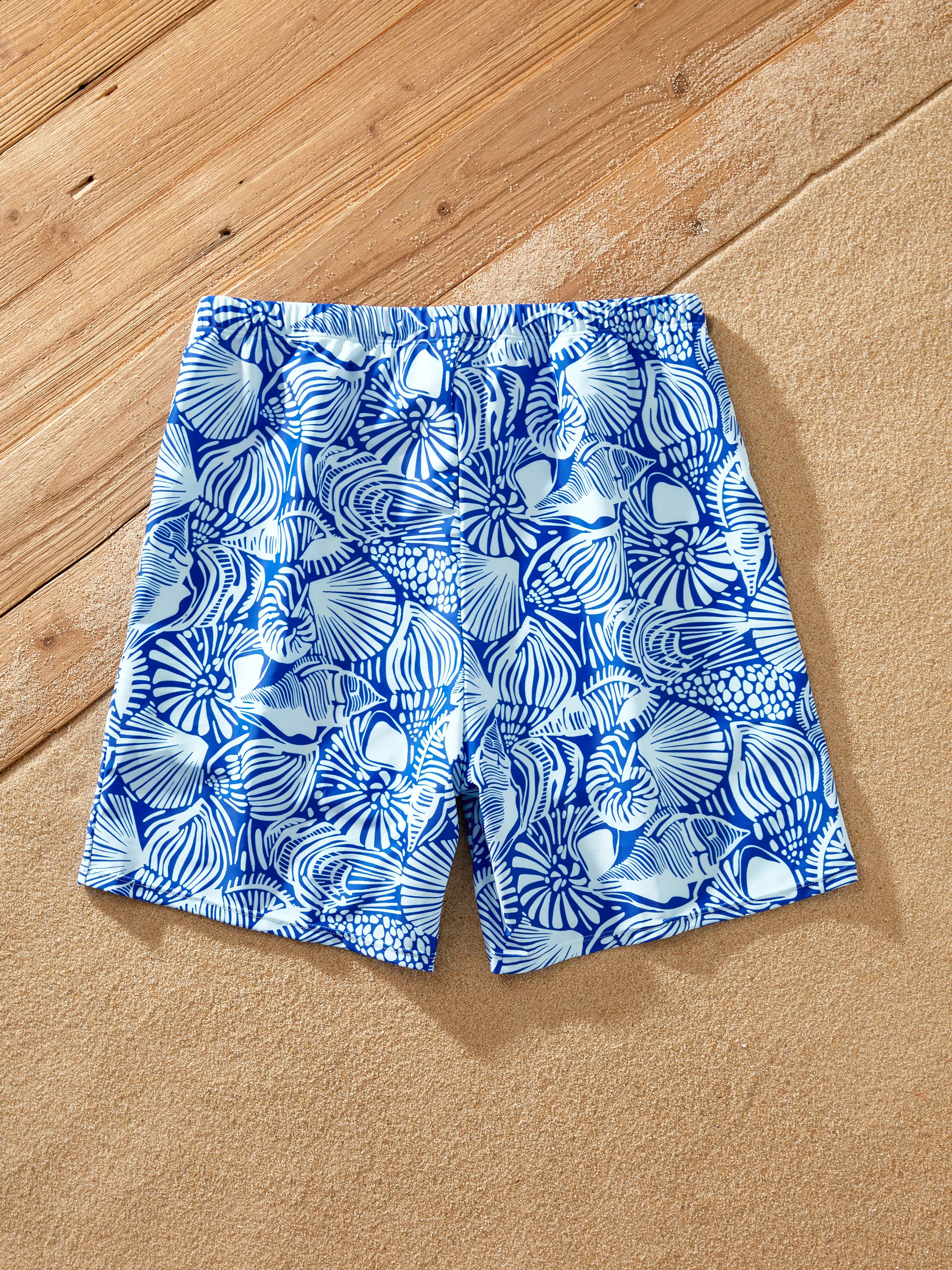 Daddy & Son Shell Print Swimwear Floral two-piece Bikini & Swim Shorts Set for Mom, Dad, & Kids, Perfect for Beach Days & Pool Parties Blue - Image 7