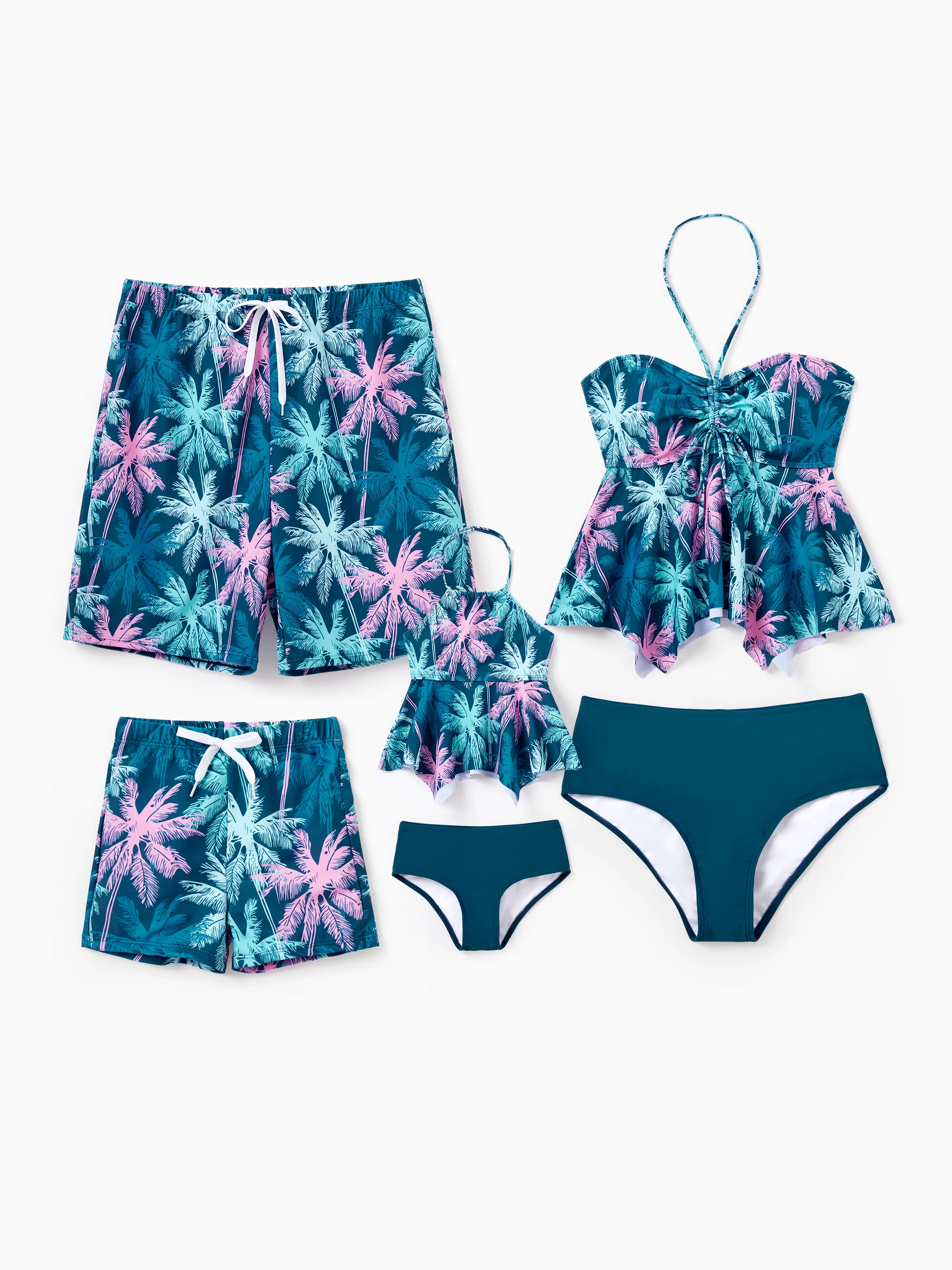 Daddy & Son Swimsuits Tropical Palm Tree Print,Daddy and Son Swim Trunks Set, Beach Vacation Swimwear Turquoise - Image 3