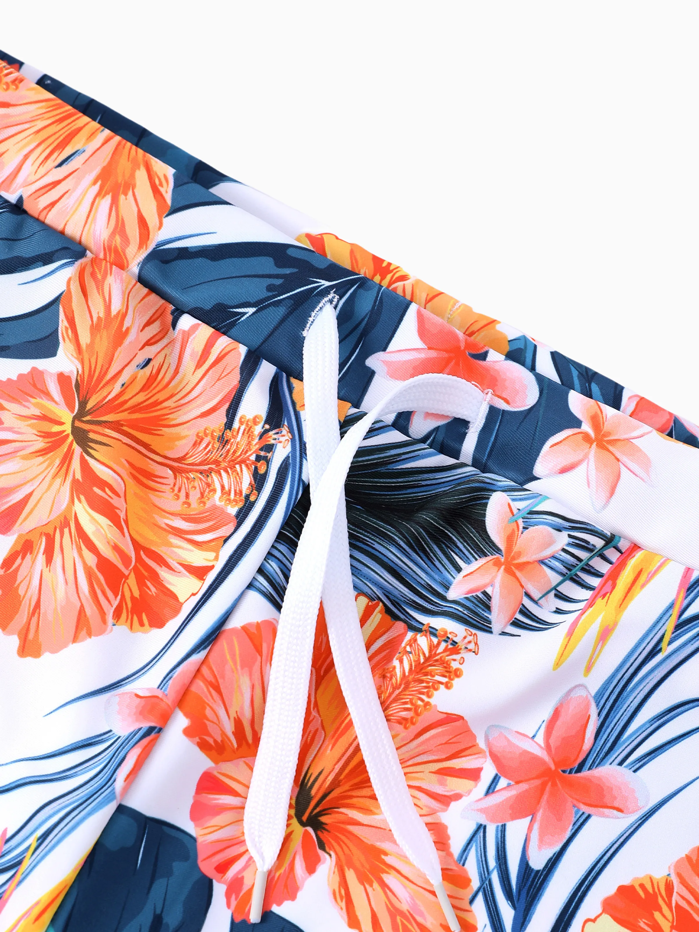 Daddy & Son Swimwear Tropical Floral Bikini Set with Ruffle Top for Mom & Daughter, Board Shorts for Dad & Son, Bright Summer Beach Outfits Orange - Image 10