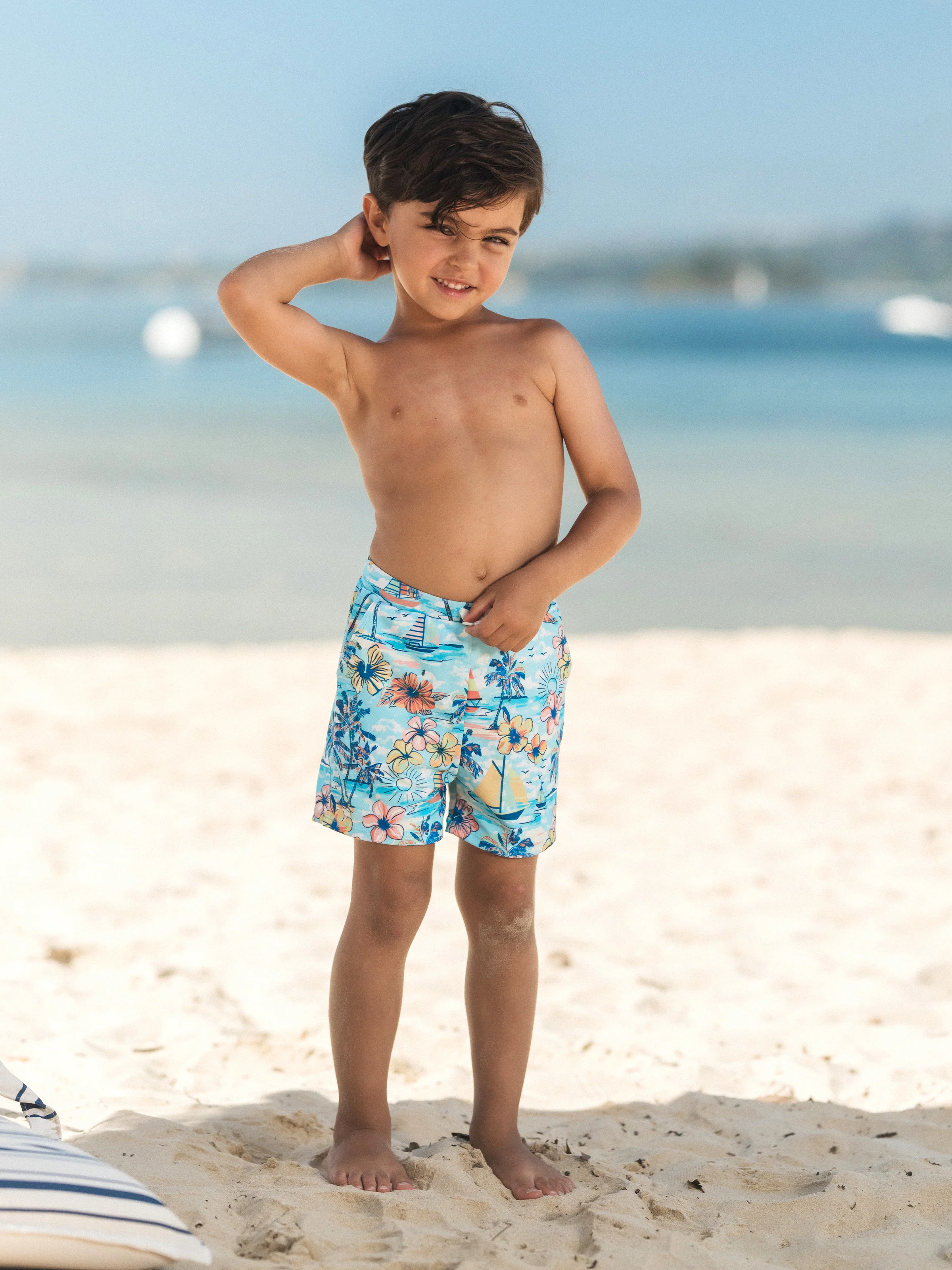 Daddy & Son Swimwear Tropical Print,Daddy & Son Swim Trunks Set for Summer Beach Vacation Light Blue - Image 11