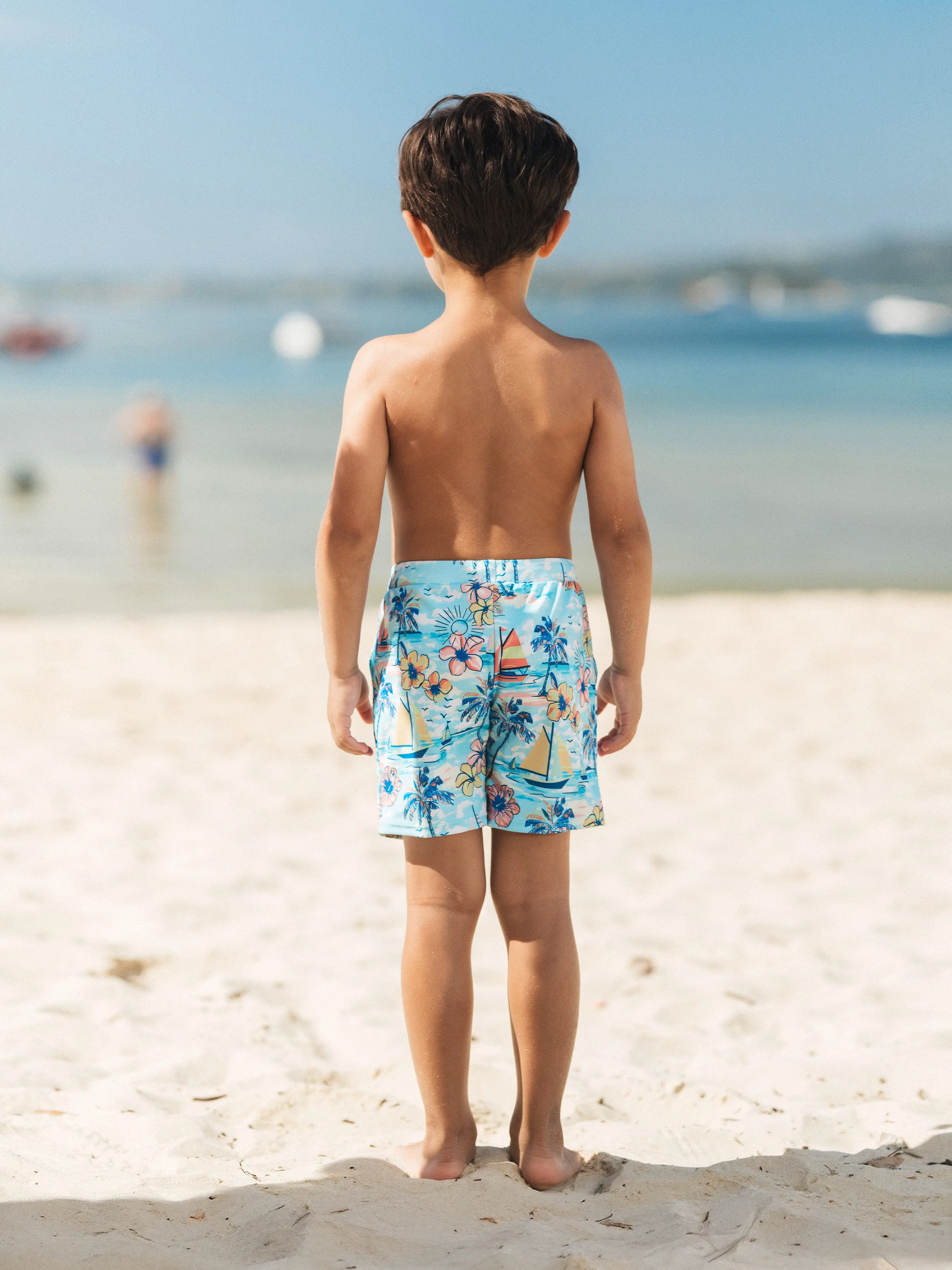 Daddy & Son Swimwear Tropical Print,Daddy & Son Swim Trunks Set for Summer Beach Vacation Light Blue - Image 12