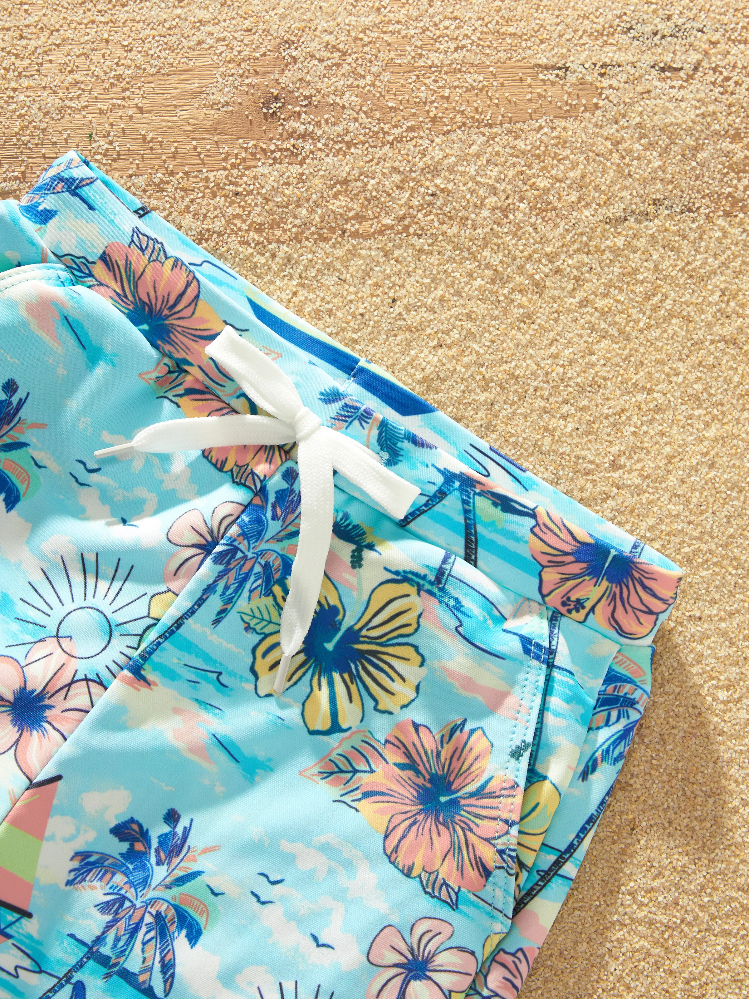 Daddy & Son Swimwear Tropical Print,Daddy & Son Swim Trunks Set for Summer Beach Vacation Light Blue - Image 15