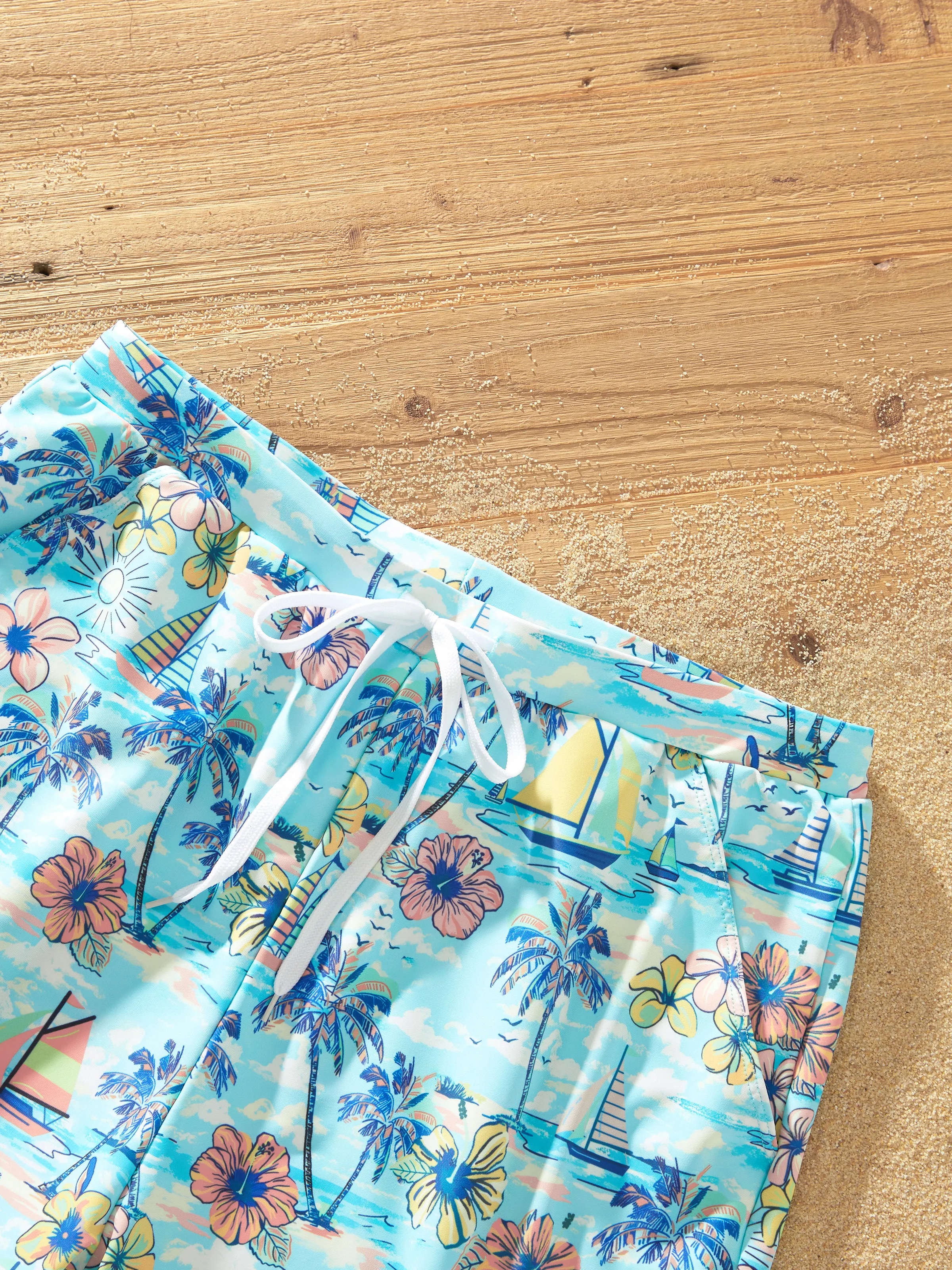 Daddy & Son Swimwear Tropical Print,Daddy & Son Swim Trunks Set for Summer Beach Vacation Light Blue - Image 8