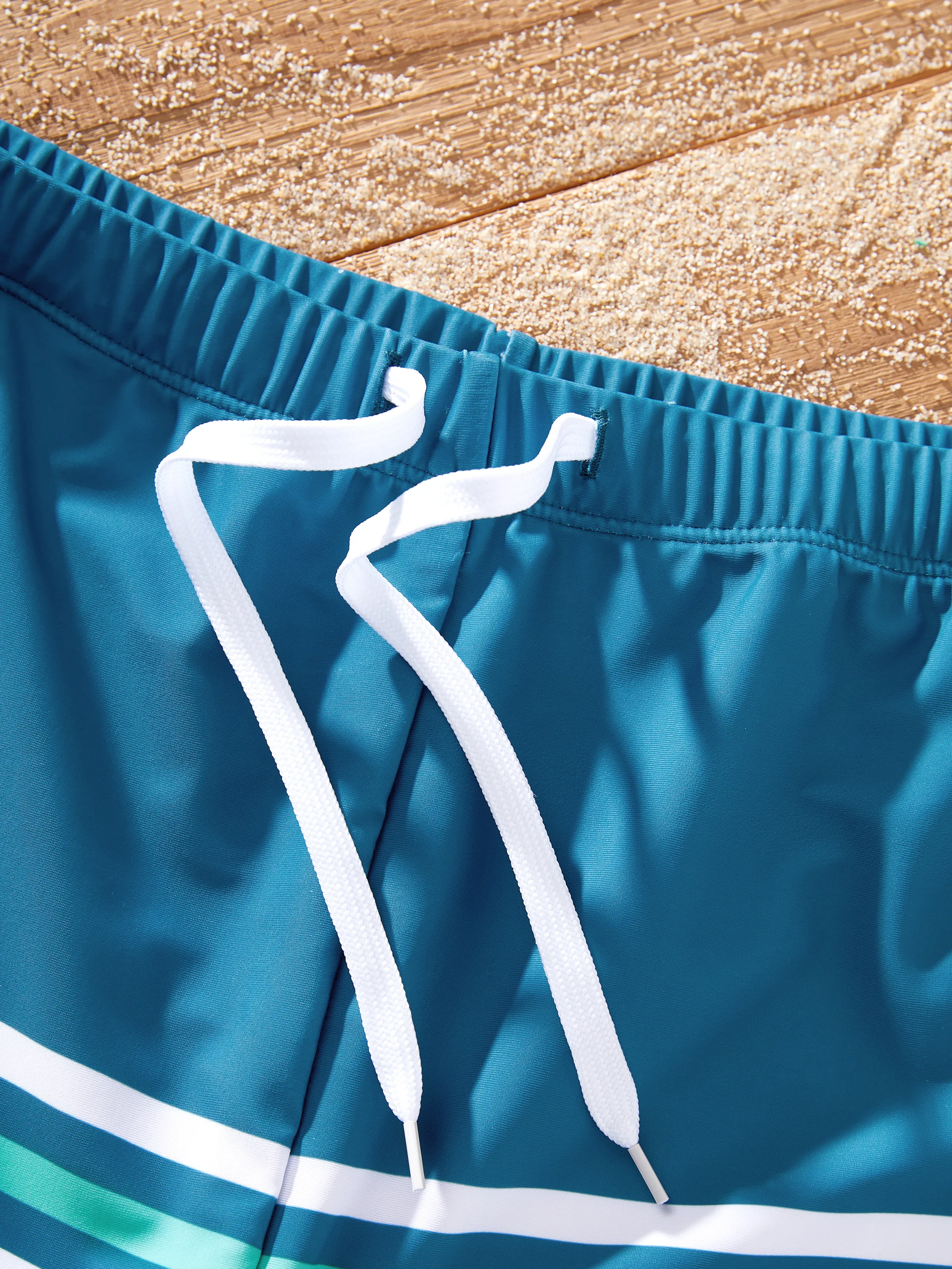 Daddy & Son Teal Striped Swimsuits Ruched Bikini & Swim Trunks Set Multi-color - Image 5