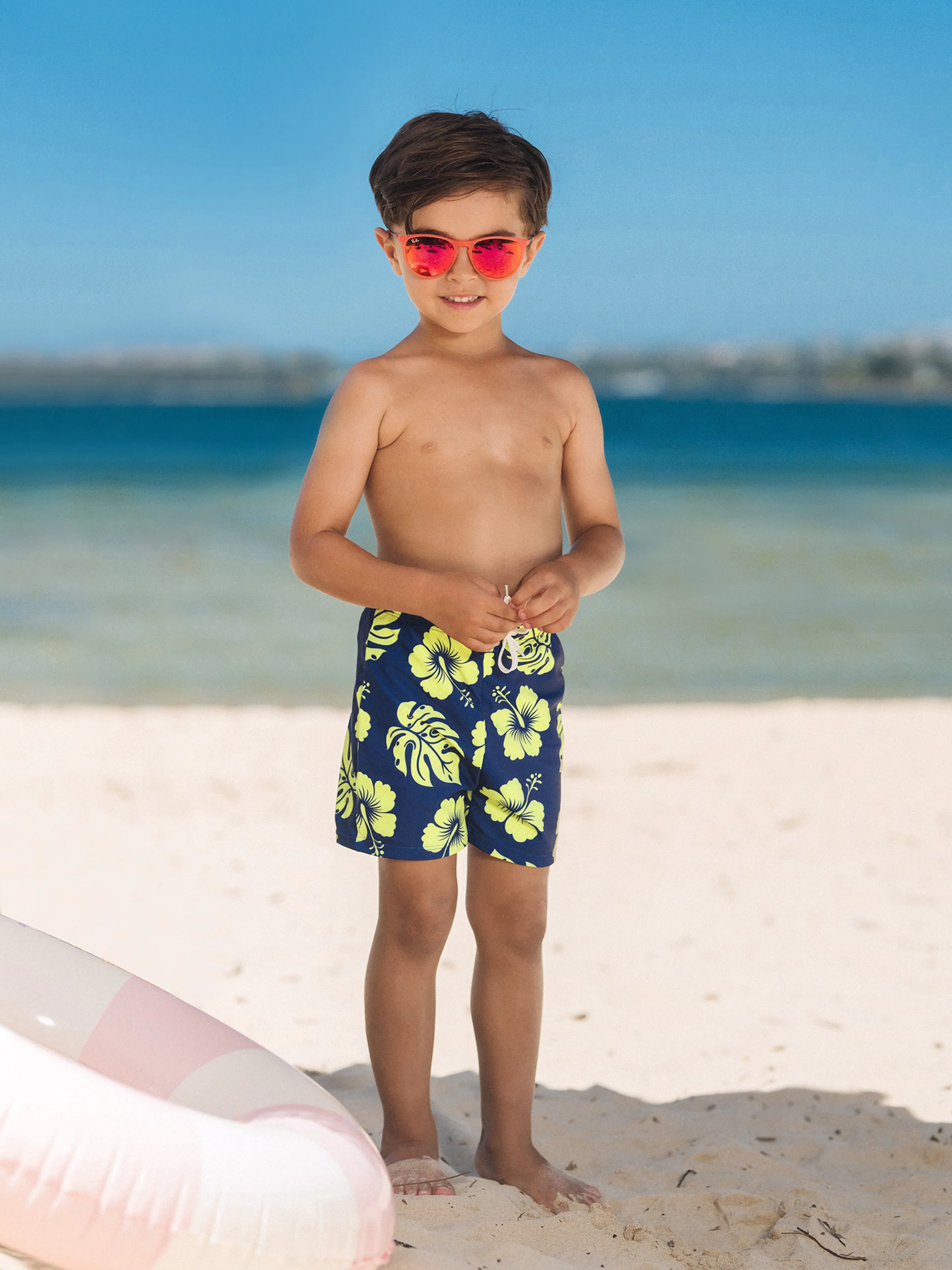 Family Matching Tropical Floral Swimsuits Halter Bikini & Swim Trunks Set Deep Blue - Image 17