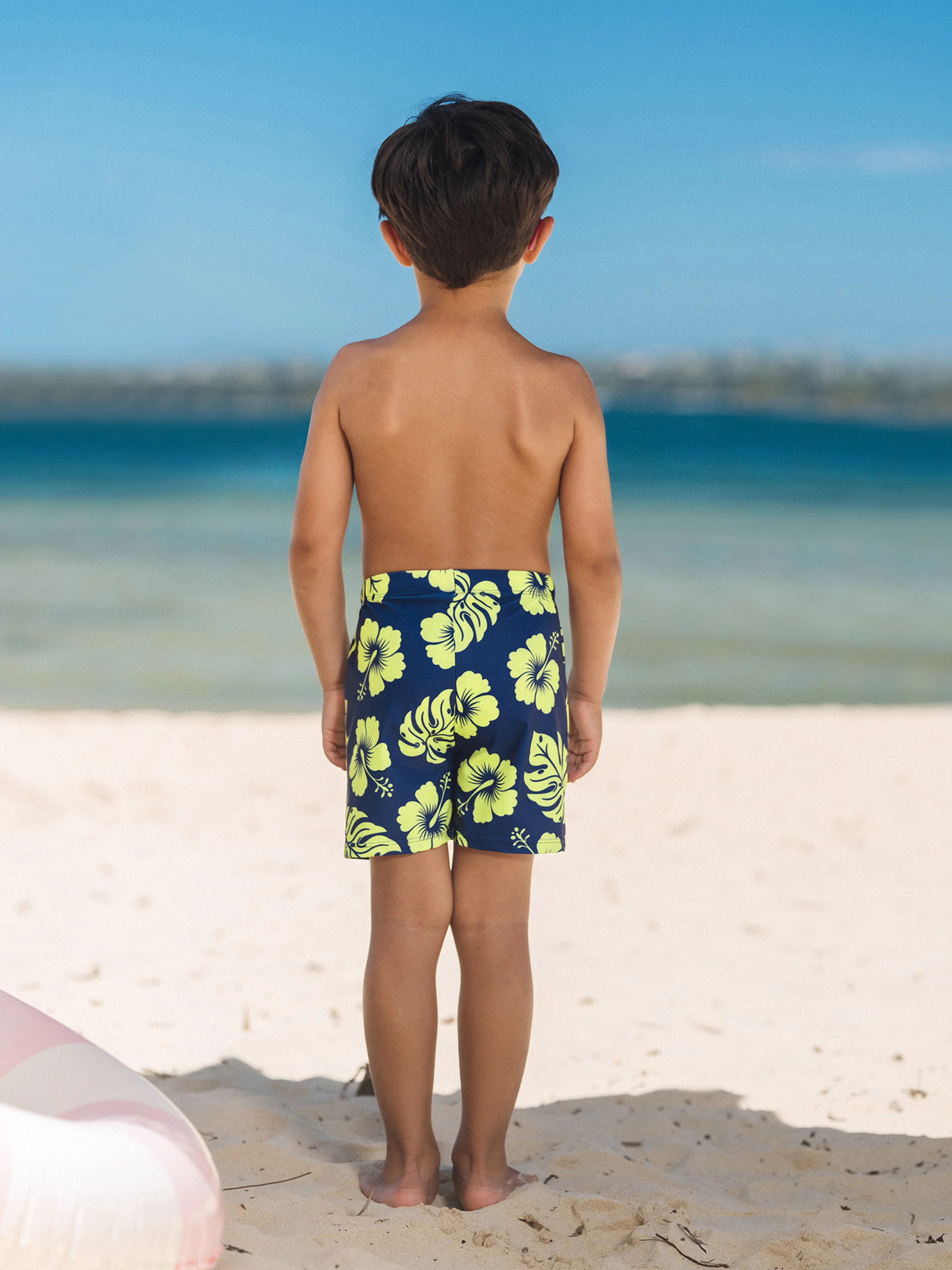 Family Matching Tropical Floral Swimsuits Halter Bikini & Swim Trunks Set Deep Blue - Image 18