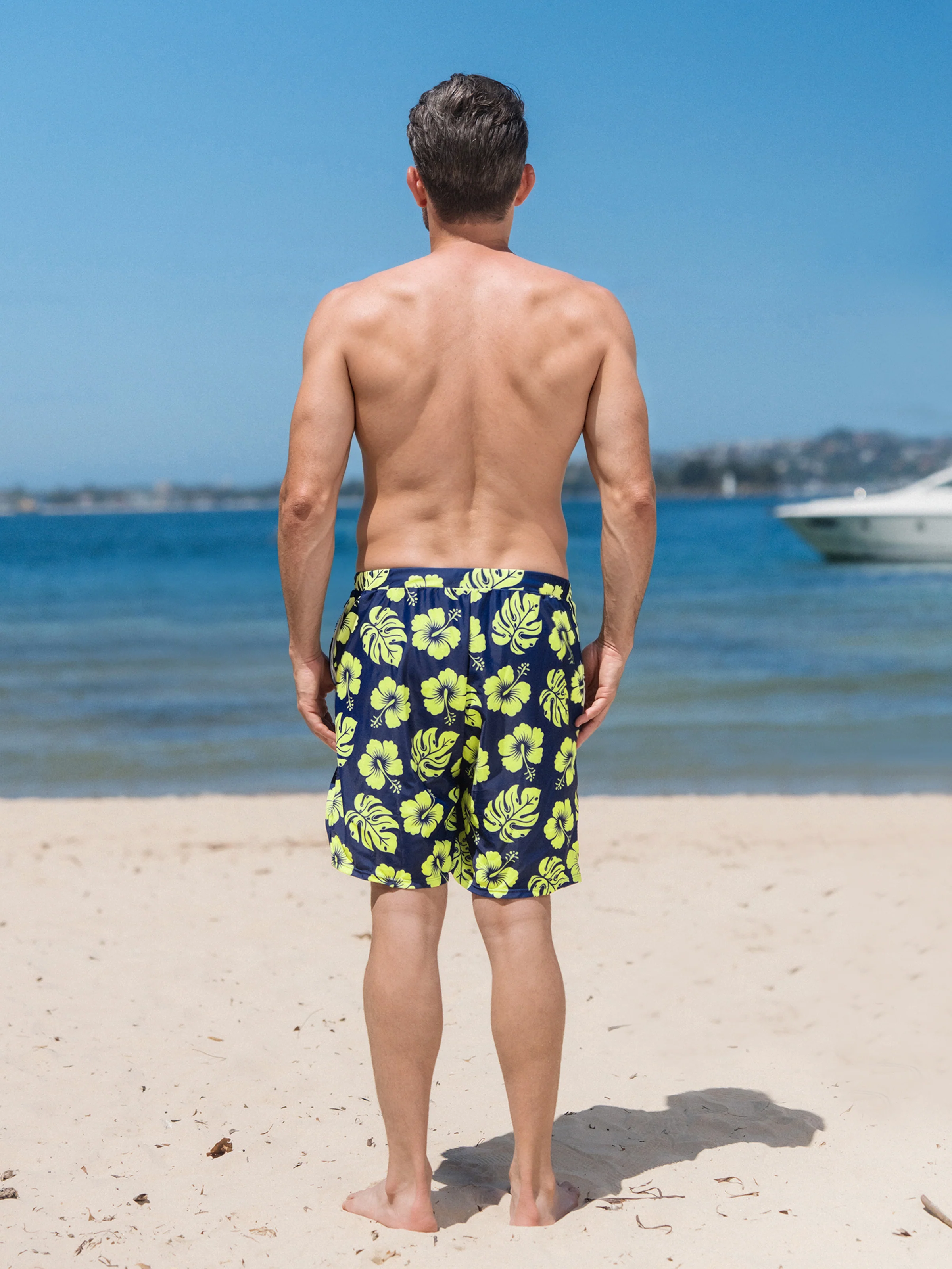 Daddy & Daughter Tropical Floral Swimsuits Halter Bikini & Swim Trunks Set Deep Blue - Image 5