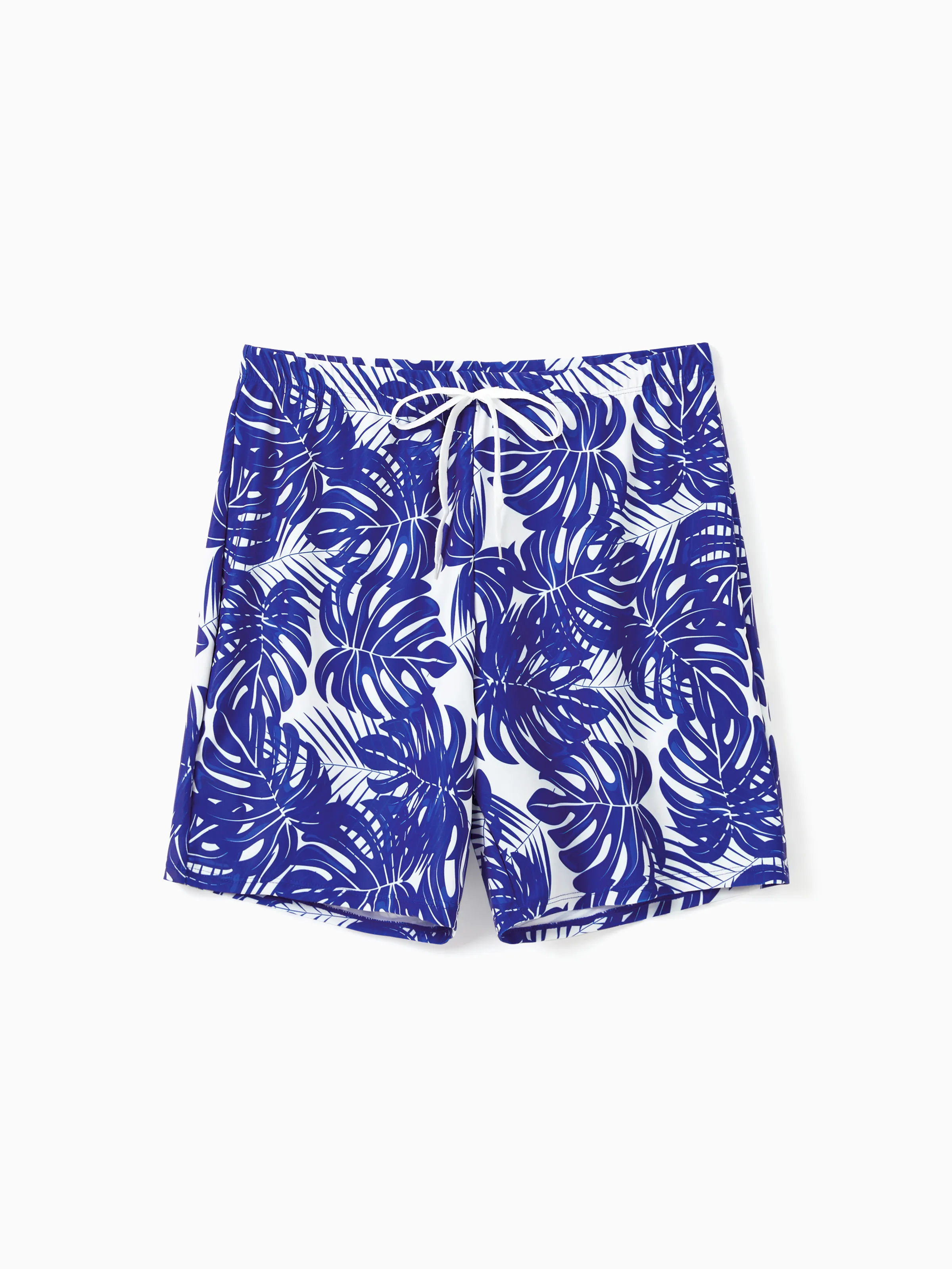 Daddy & Son Tropical Leaf Print Swim Trunks Blue - Image 3