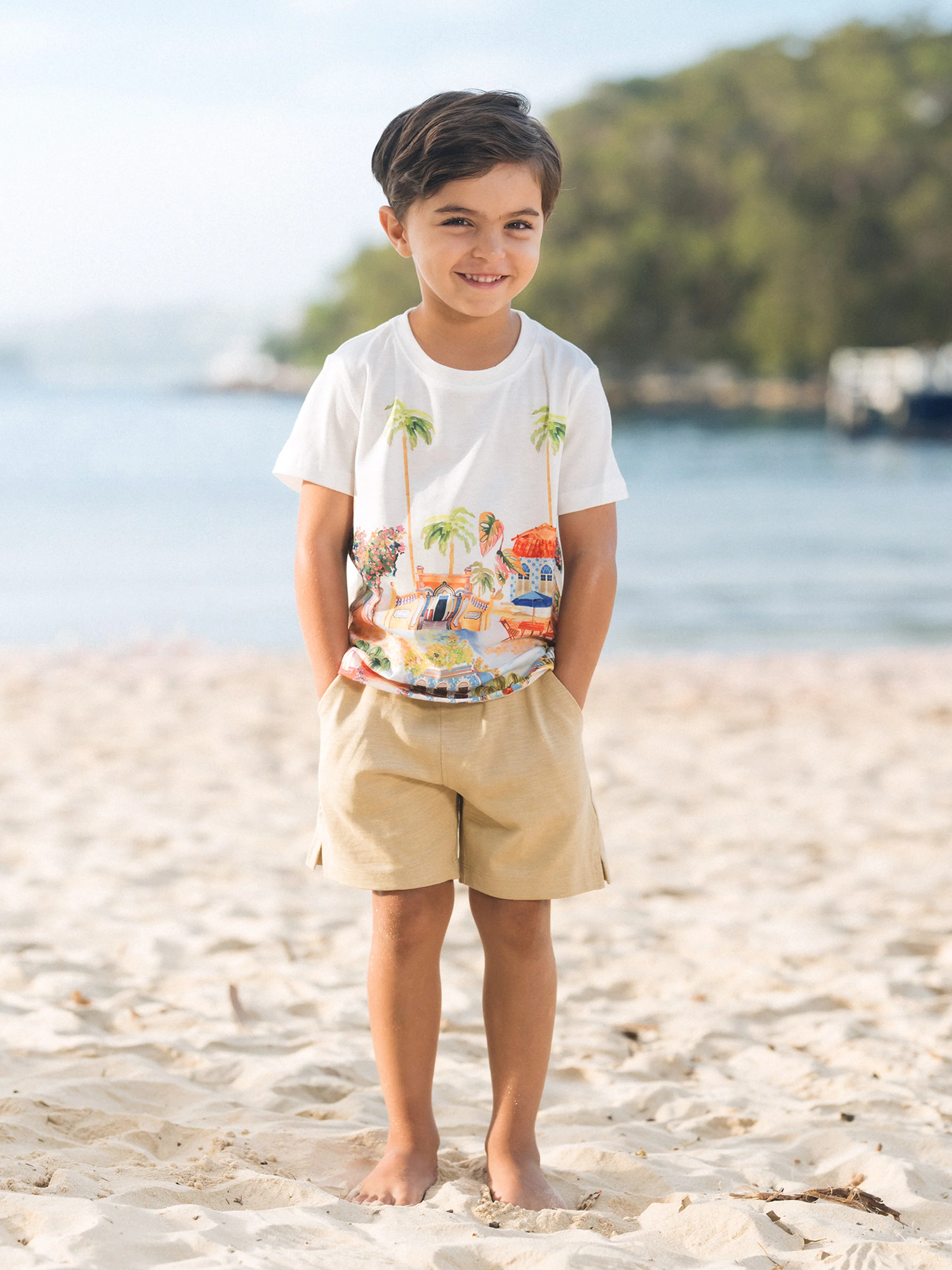 Daddy & Son Vacation Set Tropical Pineapple Coconut Tree Print Short-sleeve T-shirt or Hollow out Strap Dress for Summer Vacation White - Image 11