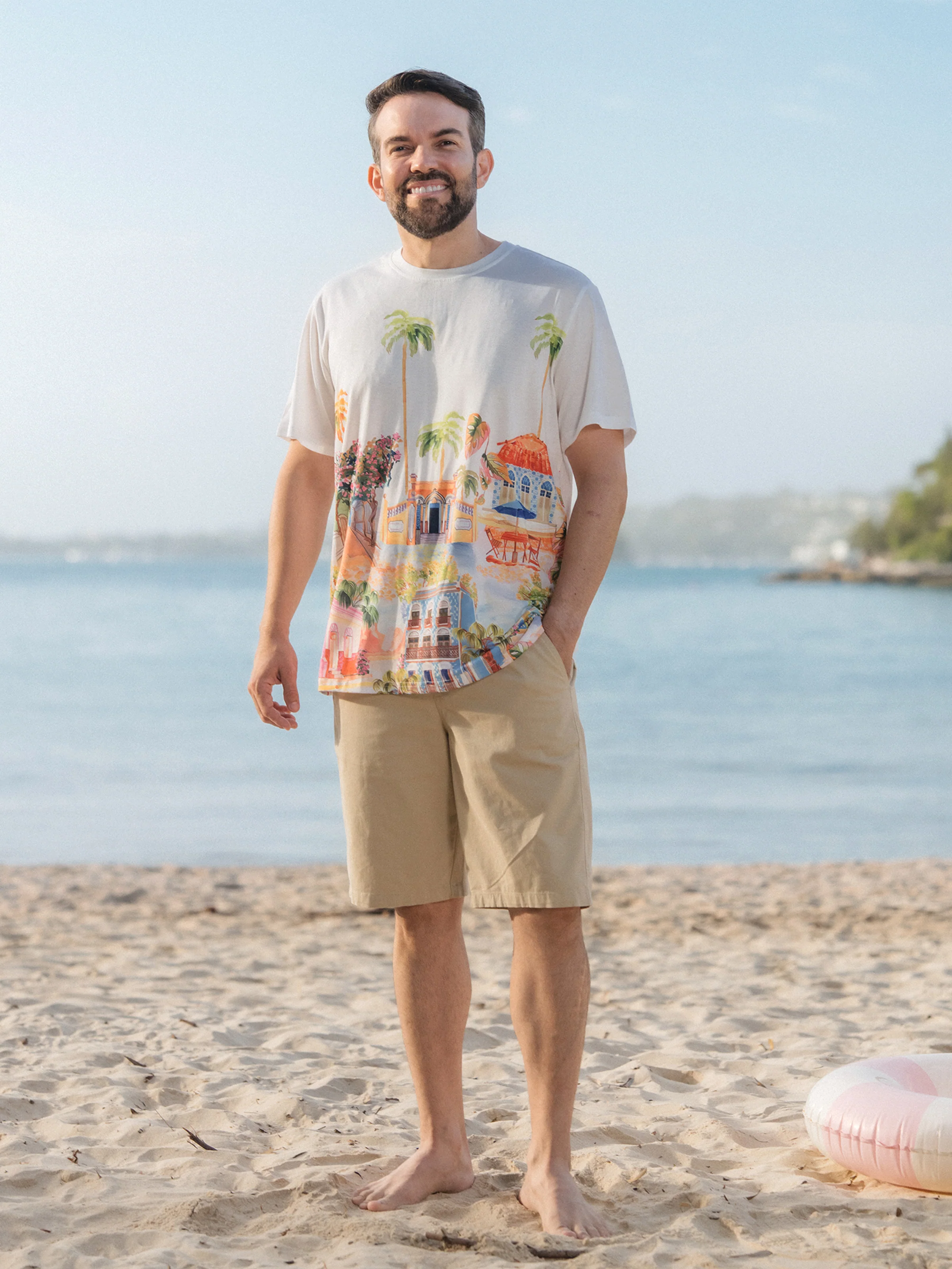 Daddy & Son Vacation Set Tropical Pineapple Coconut Tree Print Short-sleeve T-shirt or Hollow out Strap Dress for Summer Vacation White - Image 4