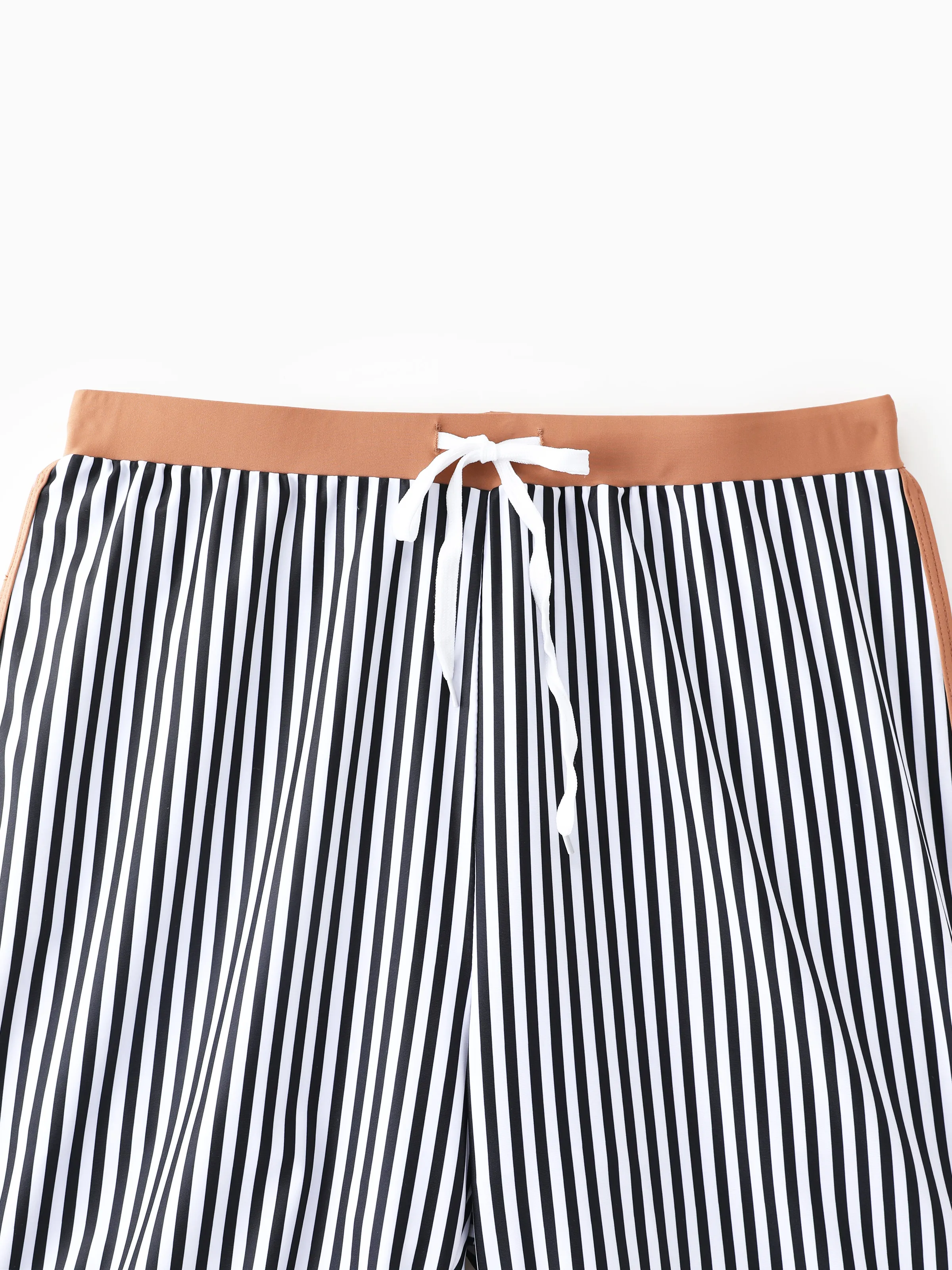 Daddy & Son Vertical Stripe Drawstring Swim Drunks Khaki - Image 5