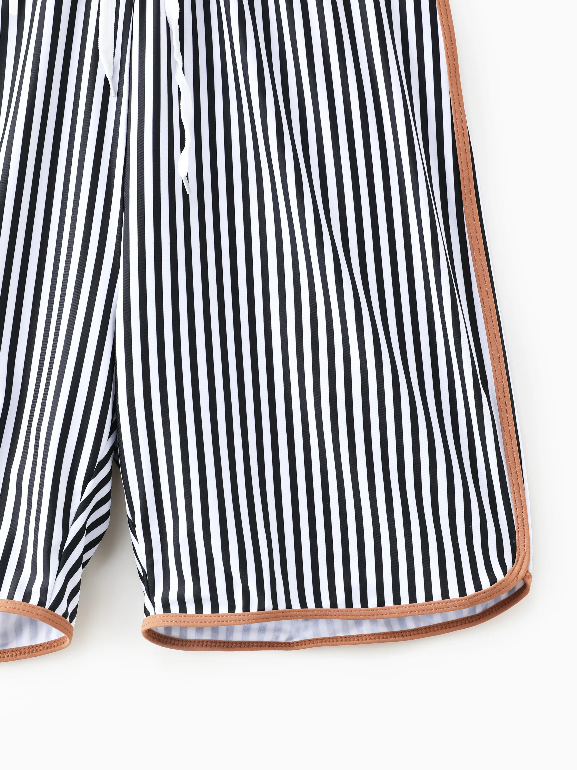 Daddy & Son Vertical Stripe Drawstring Swim Drunks Khaki - Image 6