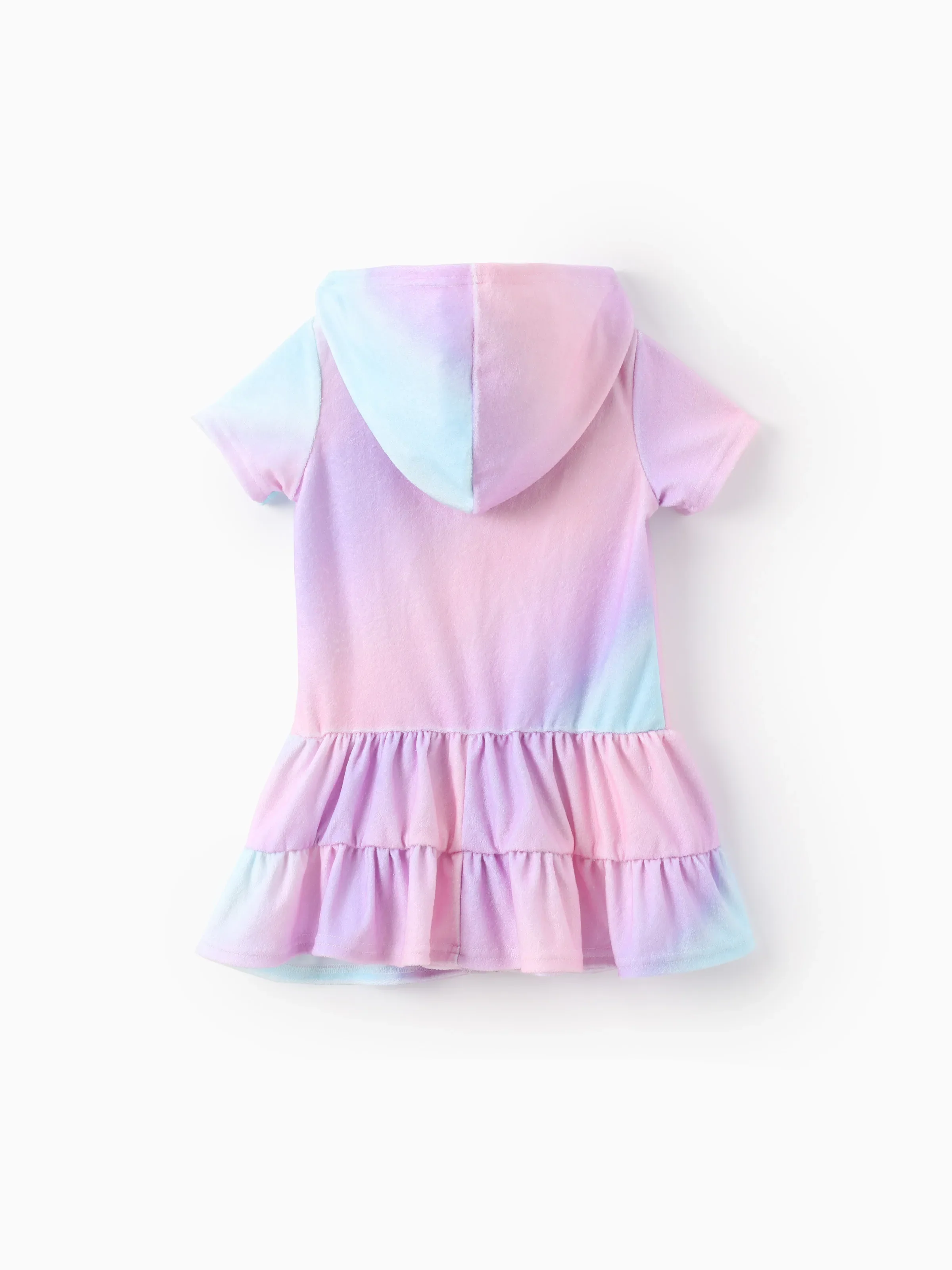 Disney Frozen Toddler Girl 1pc Elsa Tie-dyed Print Hooded Zipper Ruffle-hem Swim Cover-up Purple - Image 3