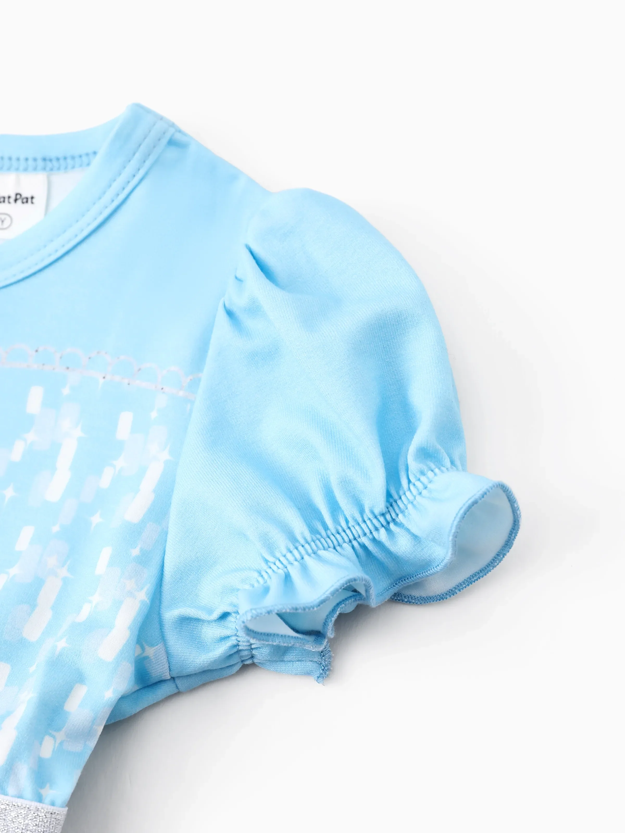 Disney Frozen Toddler Girl Naia™ Elsa Snowflake Print Puff-sleeve Tulle Dresses Blue - Image 5