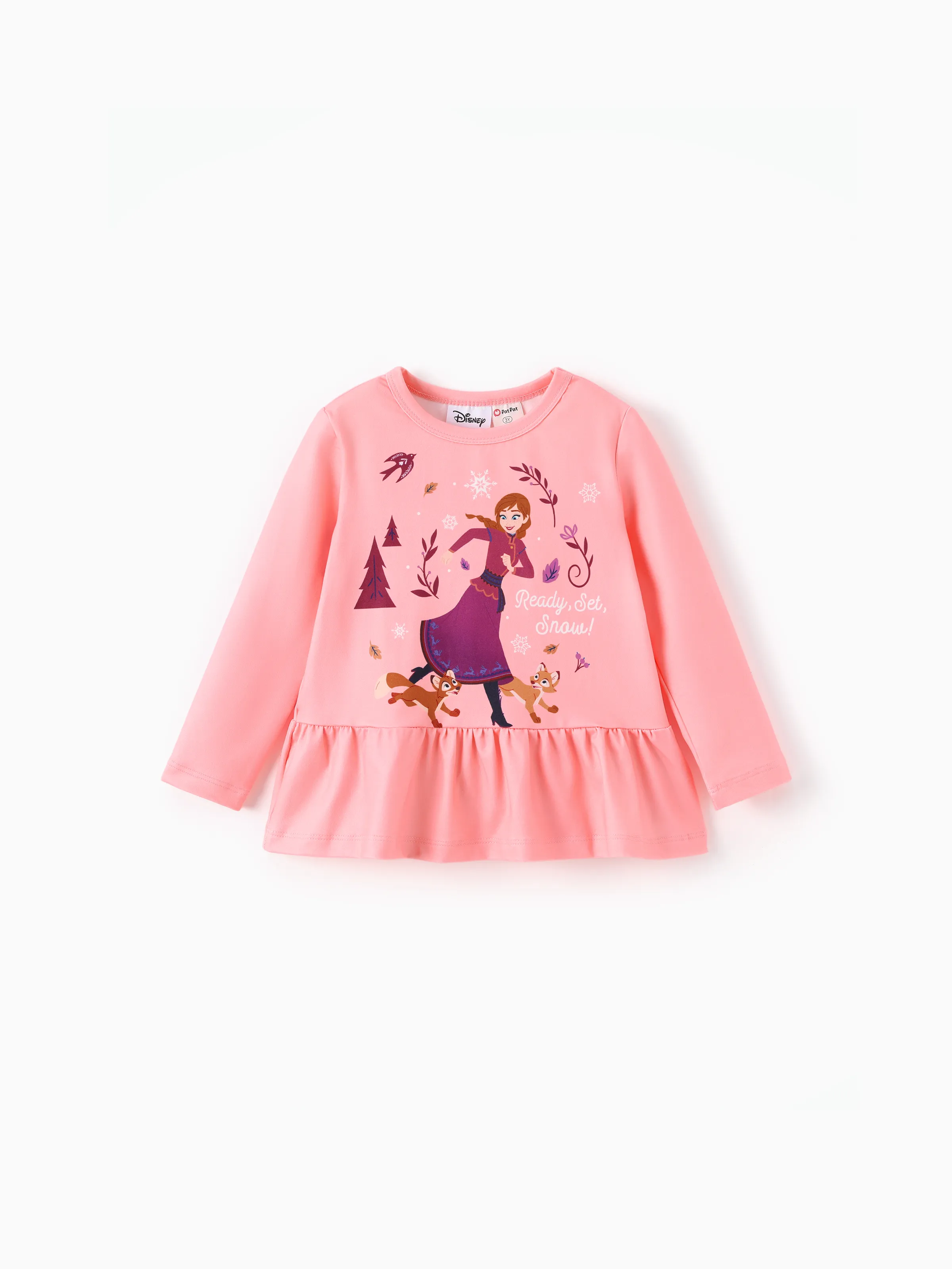 Disney Frozen Toddler Girl 2pcs Anna Floral Print Ruffle Top and Leggings Set Red - Image 4