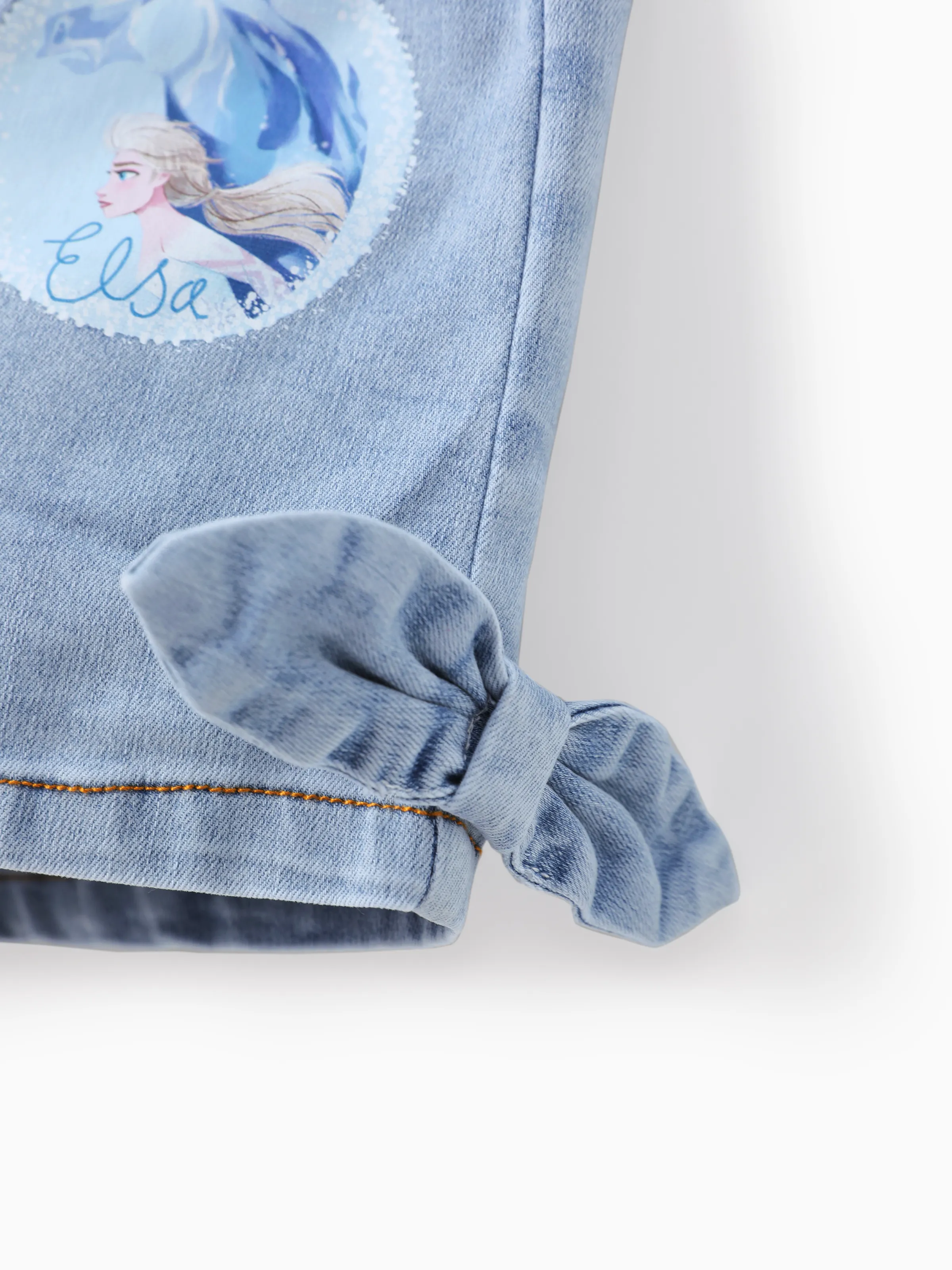 Disney Frozen Toddler Girl 2pcs Cotton Elsa Pattern Tank Top And Bowknot Denim Shorts Set Blue - Image 10