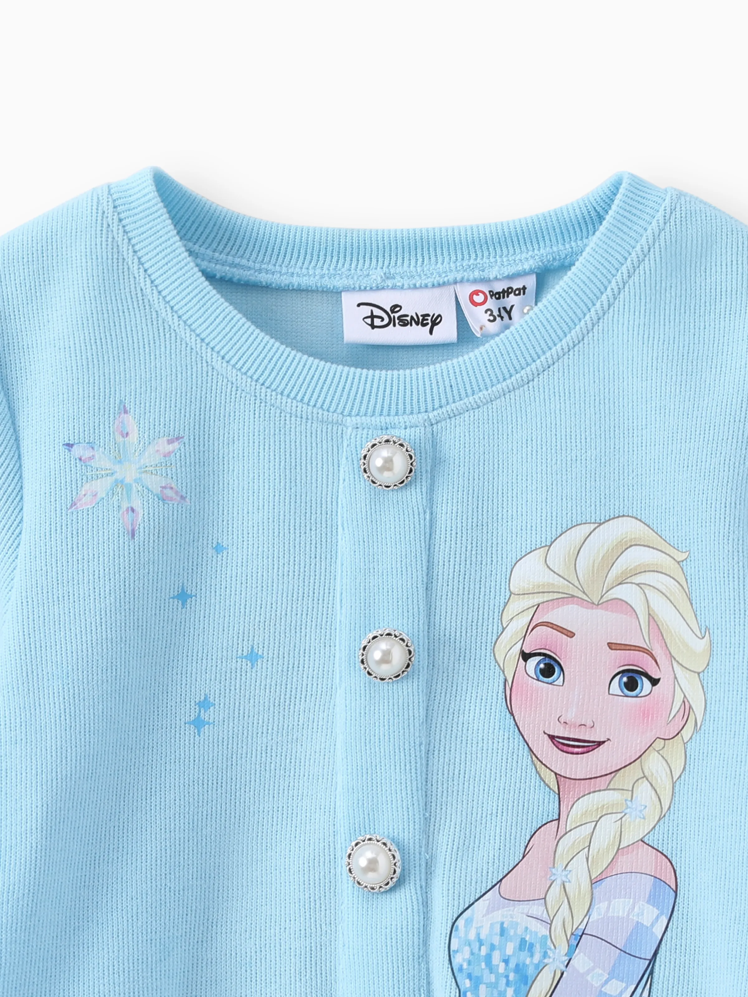 Disney Frozen Toddler Girl 2pcs Elsa Cotton Top with Tweed Bowknot Skirt Set Blue - Image 4