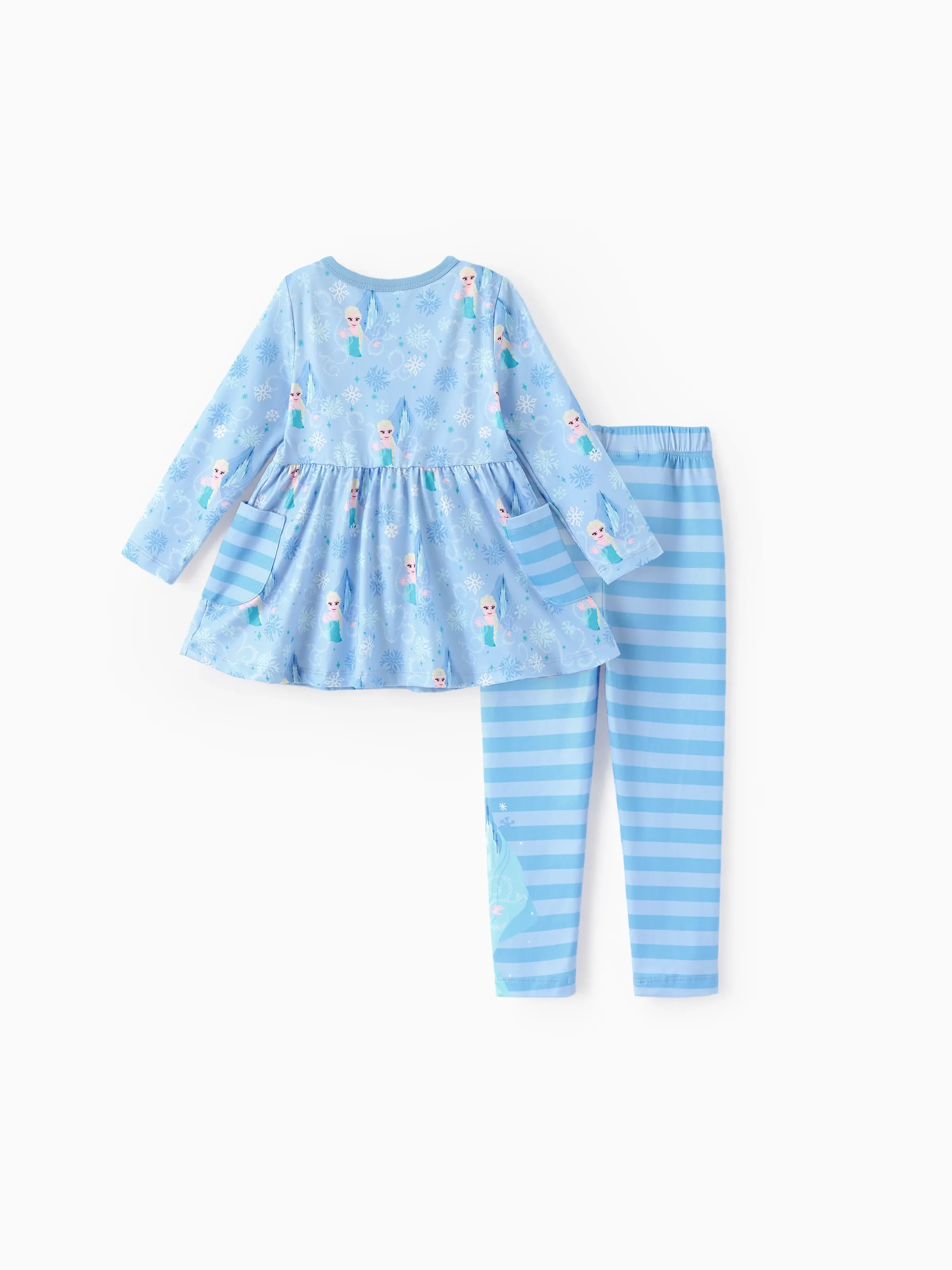 Disney Frozen Toddler Girl Elsa 2pcs Stripe Ruffle Top and Leggings Set Blue - Image 3