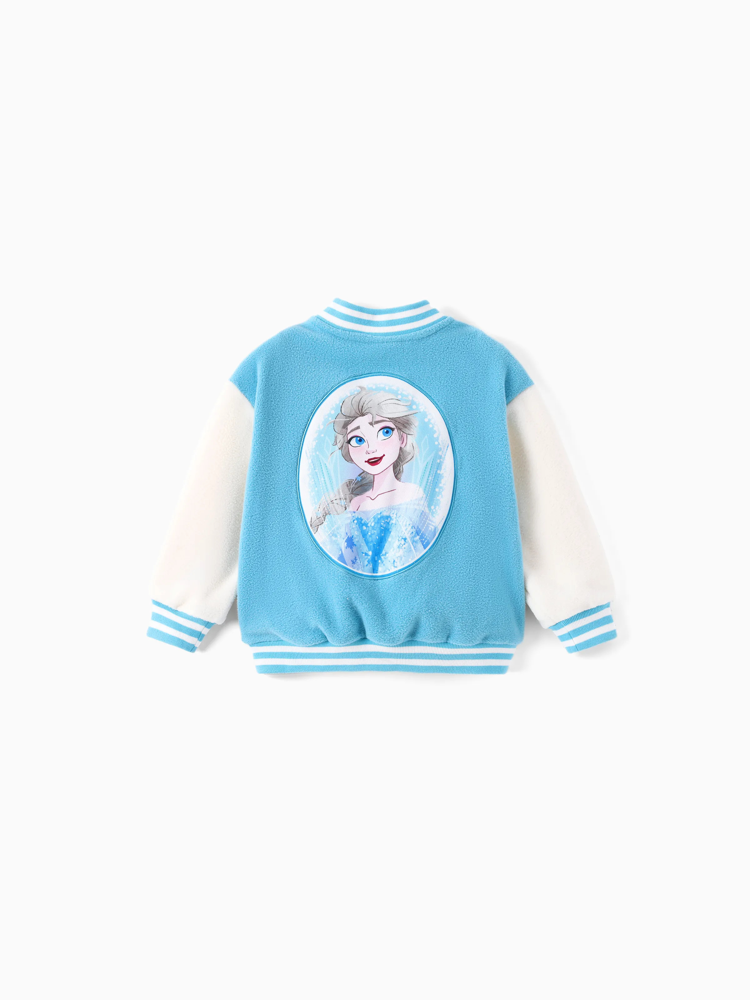 Disney Frozen Toddler Girl Elsa Character Print Colorblock Bomber Jacket Light Blue - Image 4