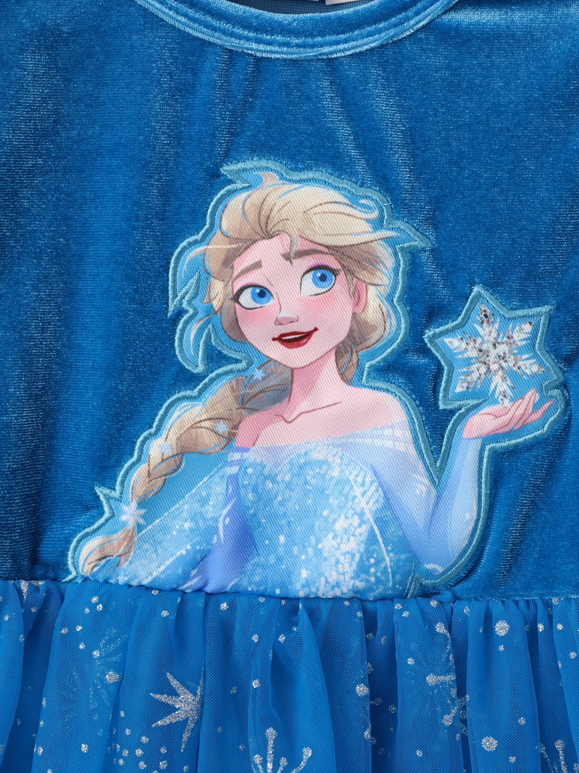 Disney Frozen Toddler Girl Elsa Flutter-sleeve Velvet Mesh Spliced Dress Blue - Image 2