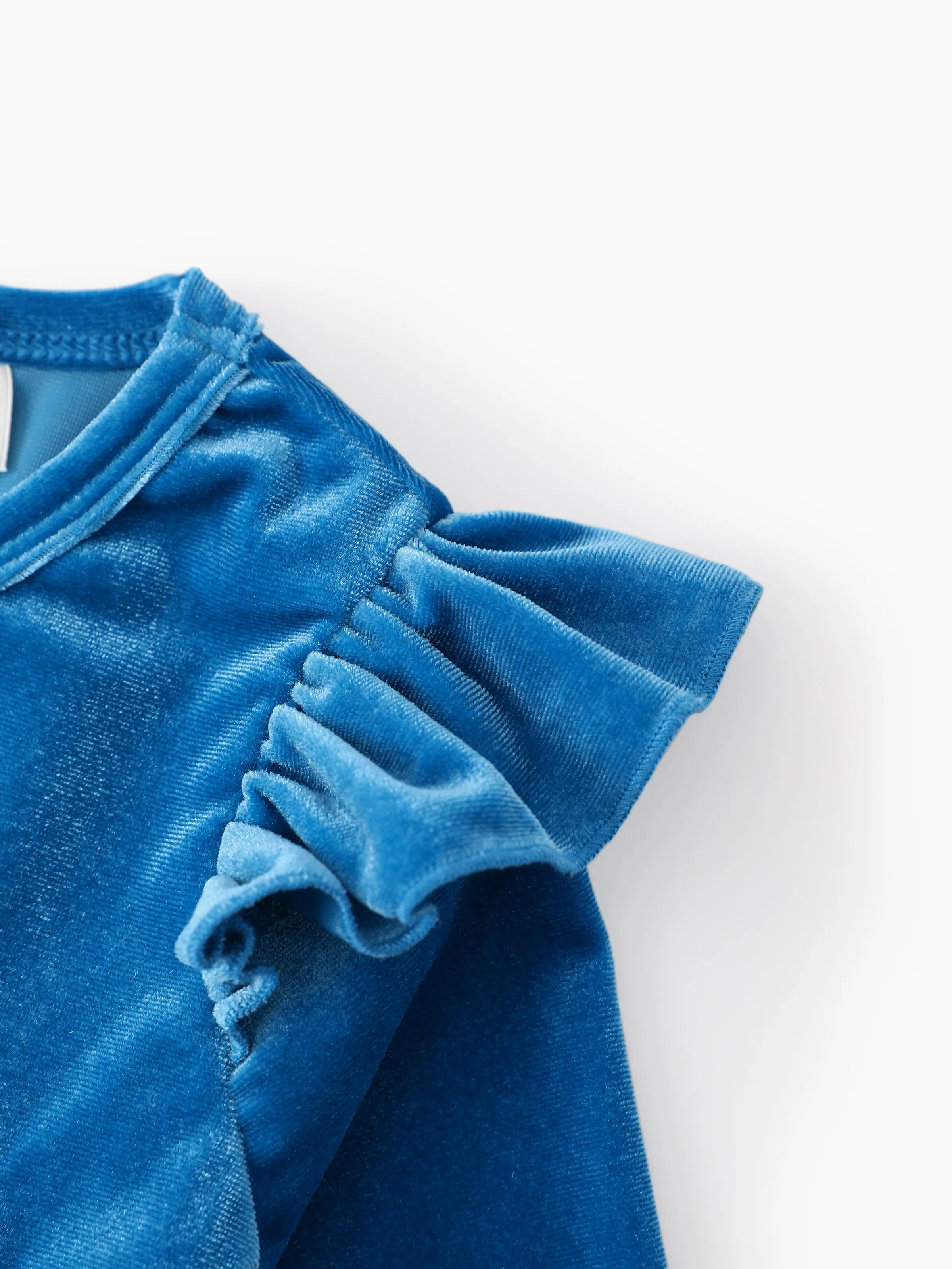 Disney Frozen Toddler Girl Elsa Flutter-sleeve Velvet Mesh Spliced Dress Blue - Image 7