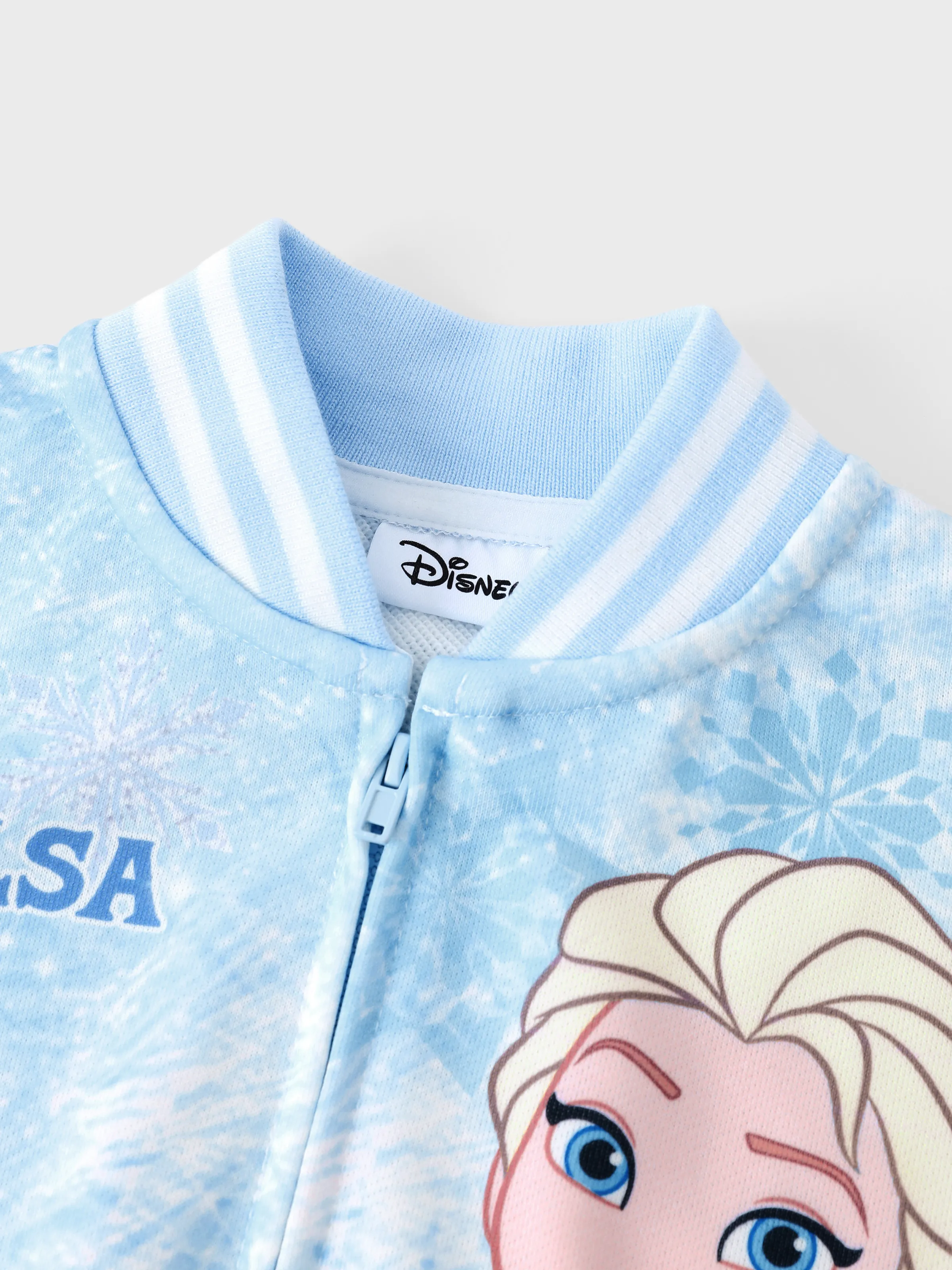 Disney Frozen Toddler Girl Elsa Snowflake Print Bomber Jacket Blue - Image 4