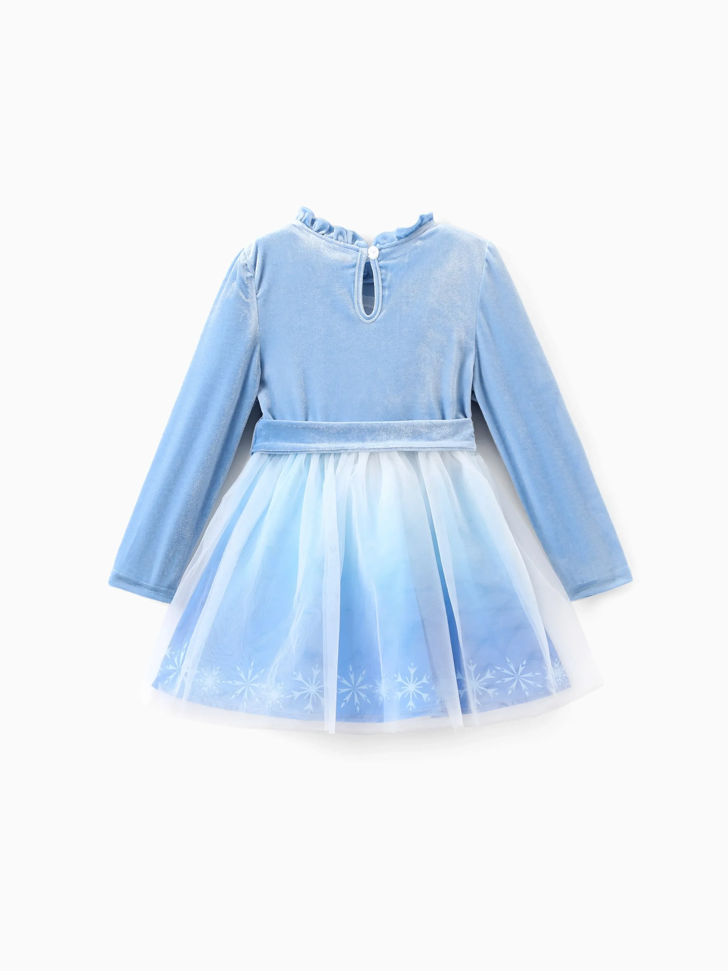 Disney Frozen Toddler Girl 2pcs Elsa Embroidered Snowflake Print Velet Tulle Dress Blue - Image 2