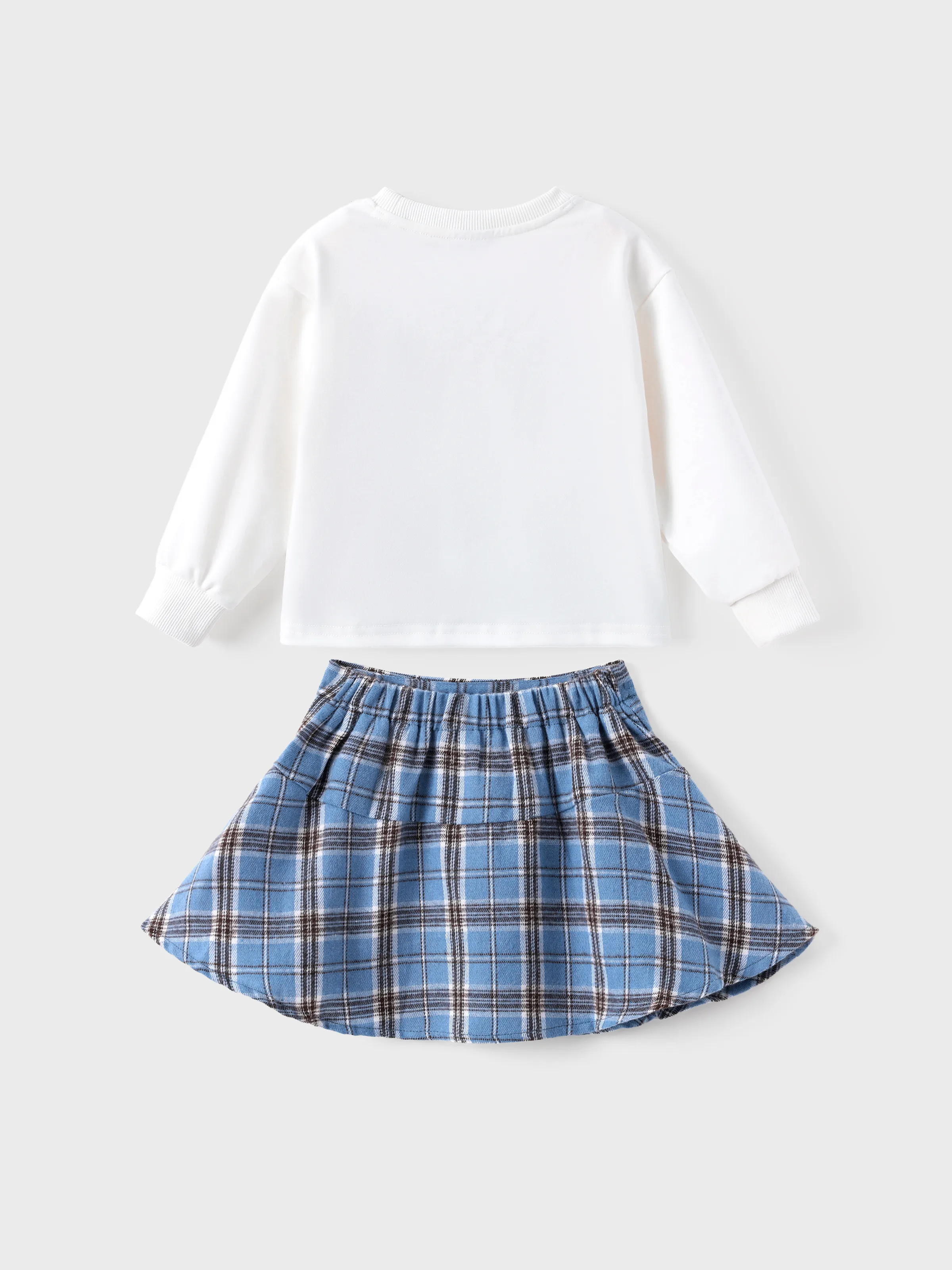 Disney Frozen Toddler Girl 2pcs Elsa Plaid Print with Bows Skirt Set White - Image 2
