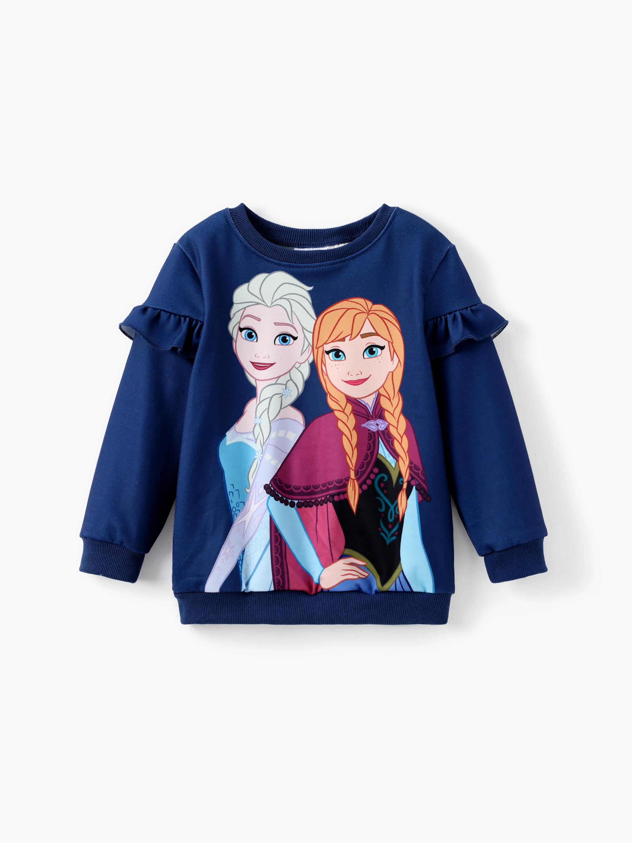 Disney Frozen Toddler Girl Elsa&Anna 2pcs Floral Flutter-sleeve Sweatshirt with Leggings Set DeepBlue - Image 3