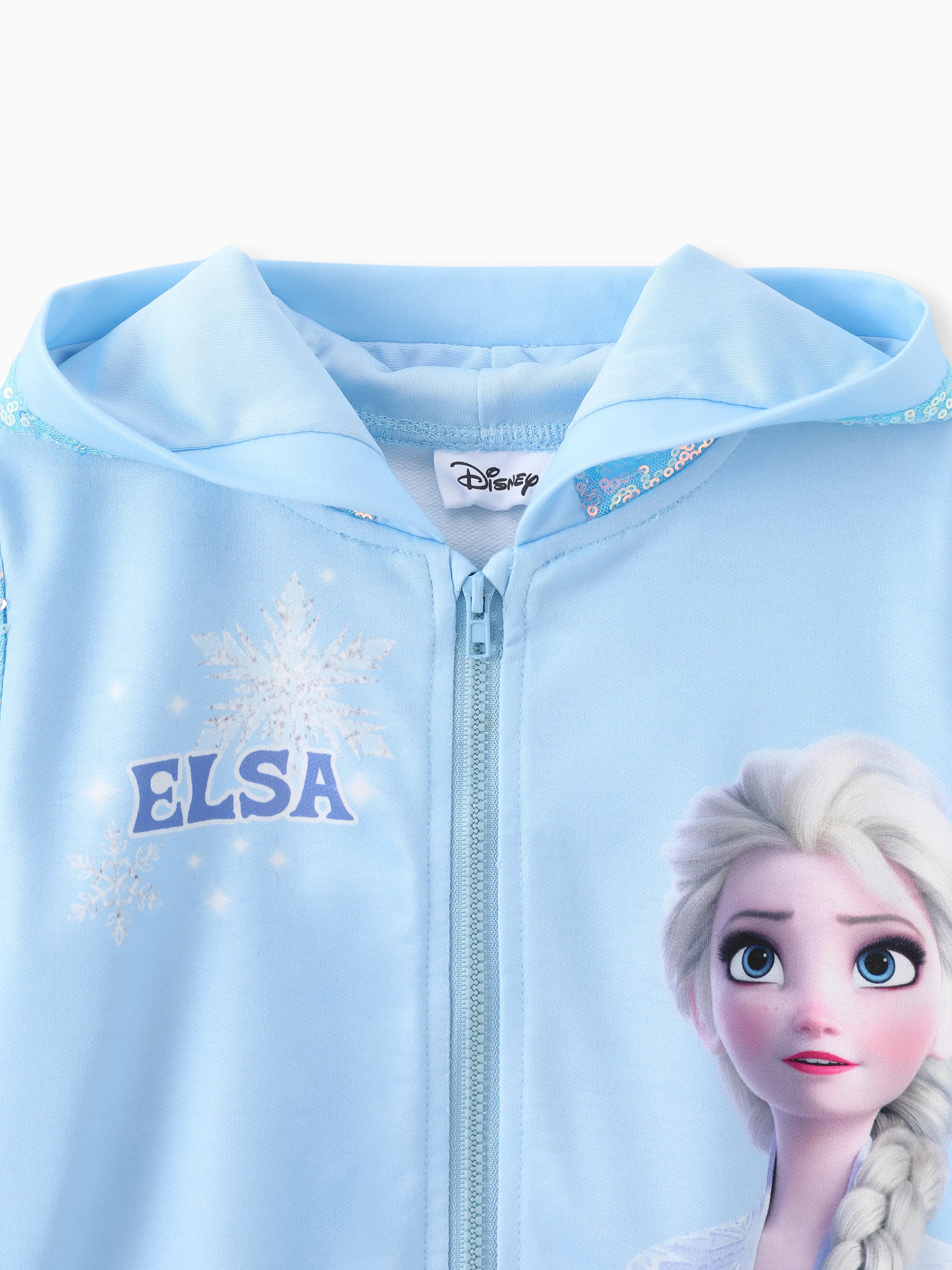 Disney Frozen Toddler Girl Elsa Sequin Hooded Bomber Jacket Blue - Image 3