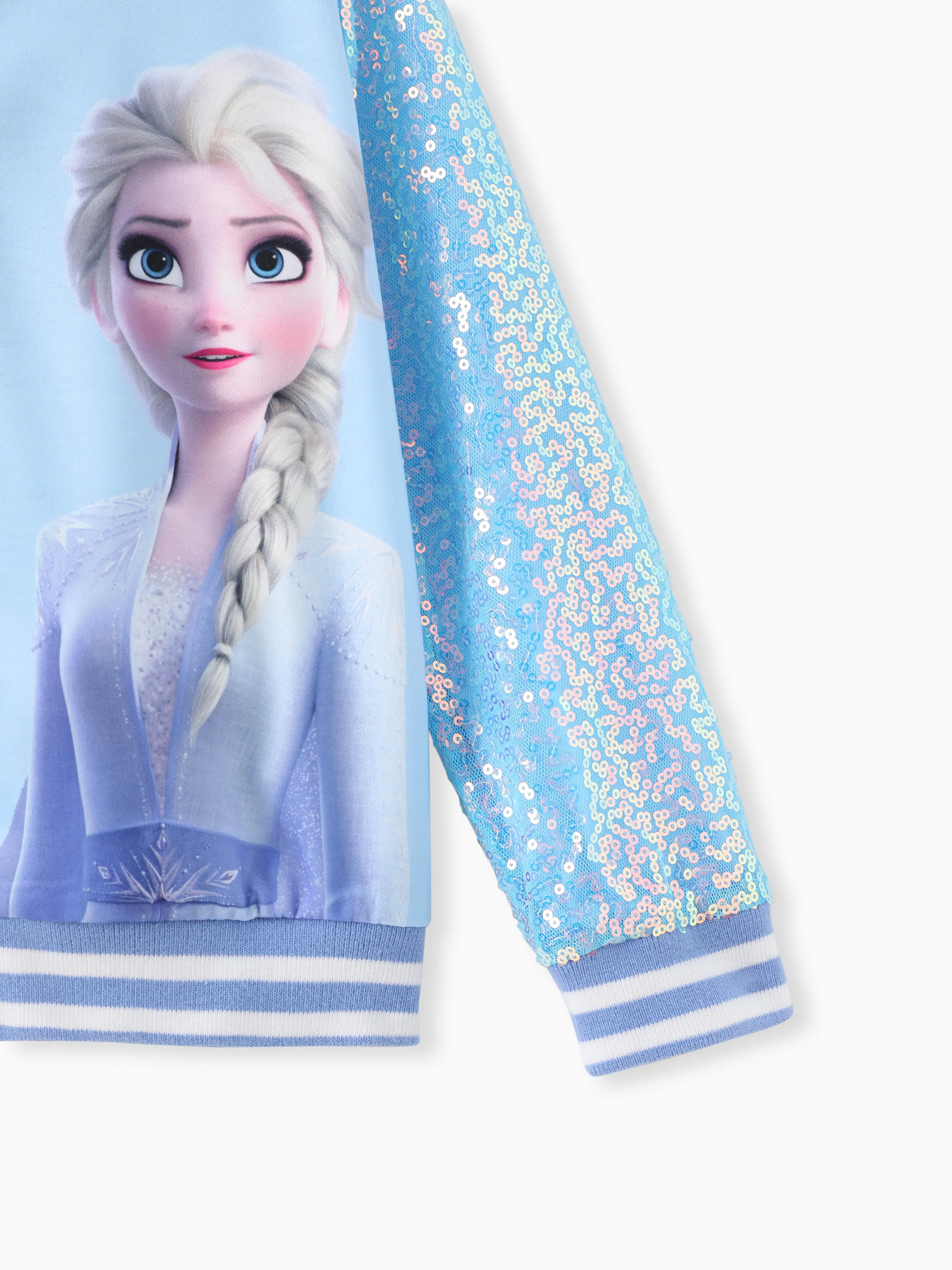 Disney Frozen Toddler Girl Elsa Sequin Hooded Bomber Jacket Blue - Image 5