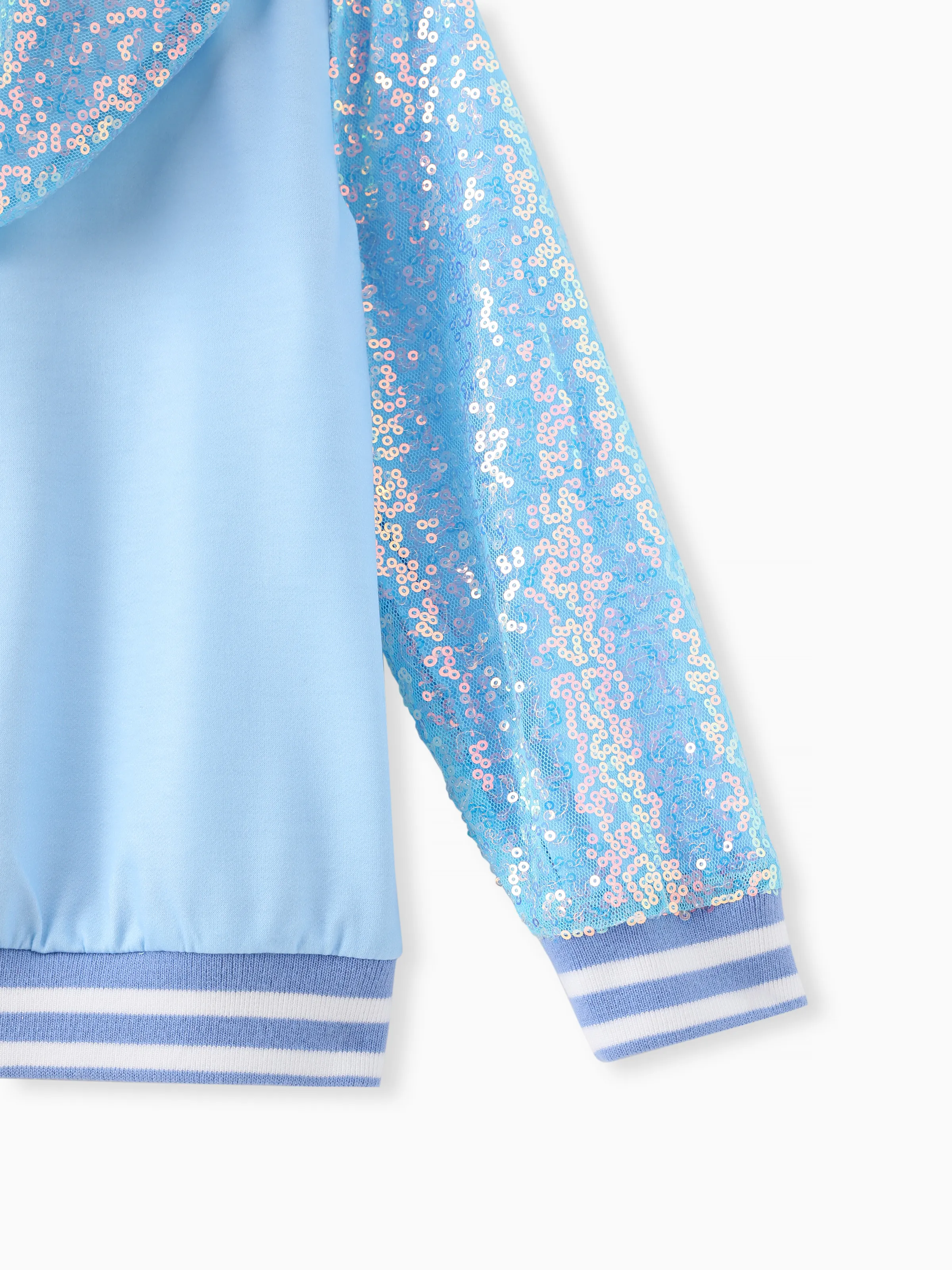 Disney Frozen Toddler Girl Elsa Sequin Hooded Bomber Jacket Blue - Image 7