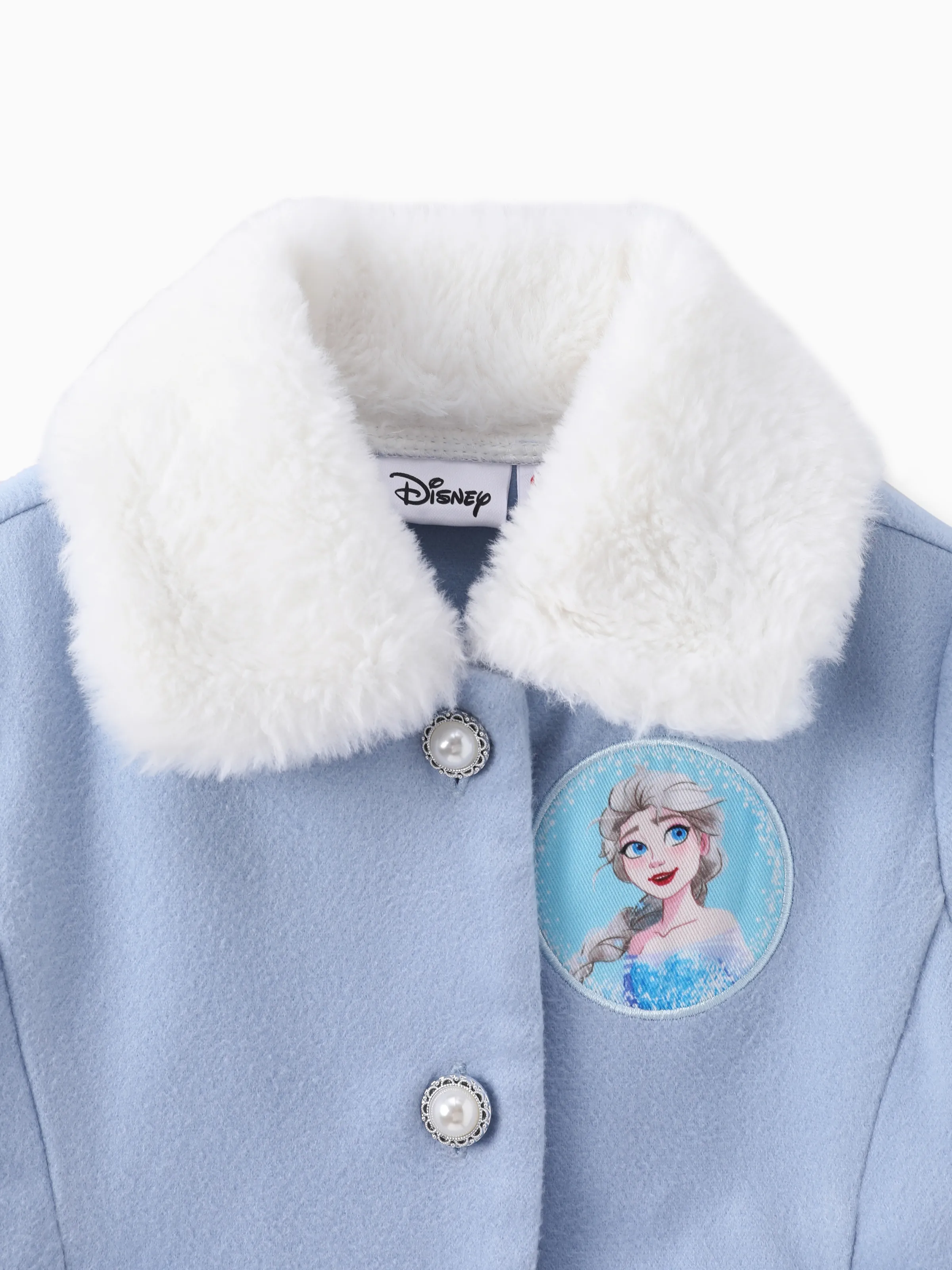 Disney Frozen Toddler Girls Elsa Snowflake Embroidered Plush Collar Coat Blue - Image 4