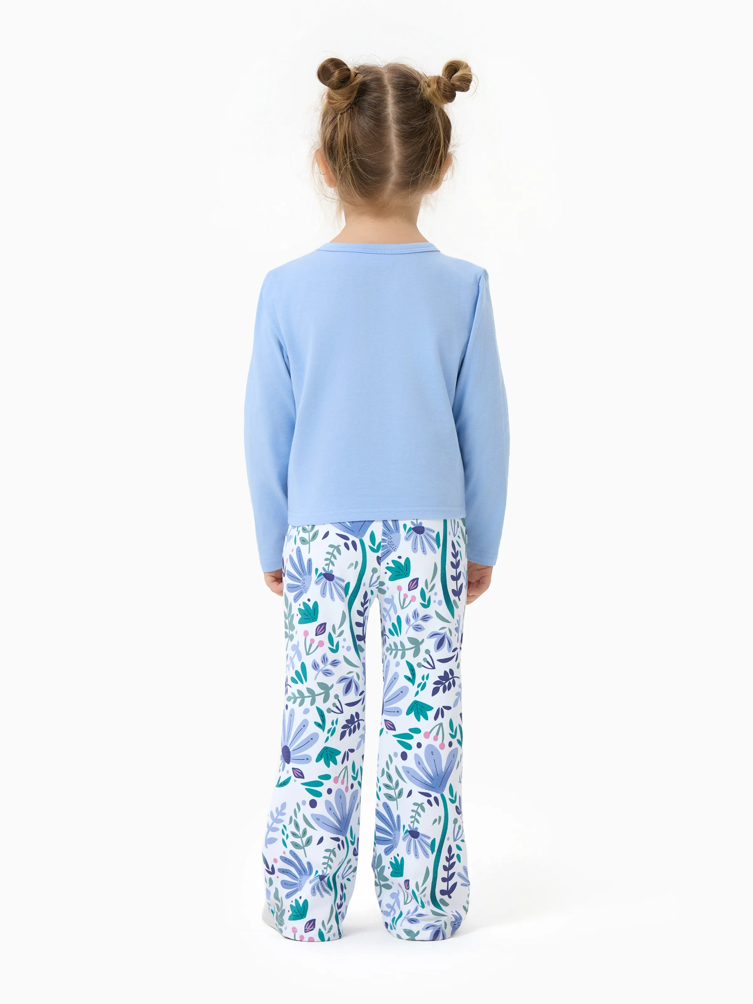 Disney Frozen Toddler/Kids Girl 2pcs Elsa Chic Hem Cotton Long-sleeve Top and Floral Printed Flare Pants Set Blue - Image 3