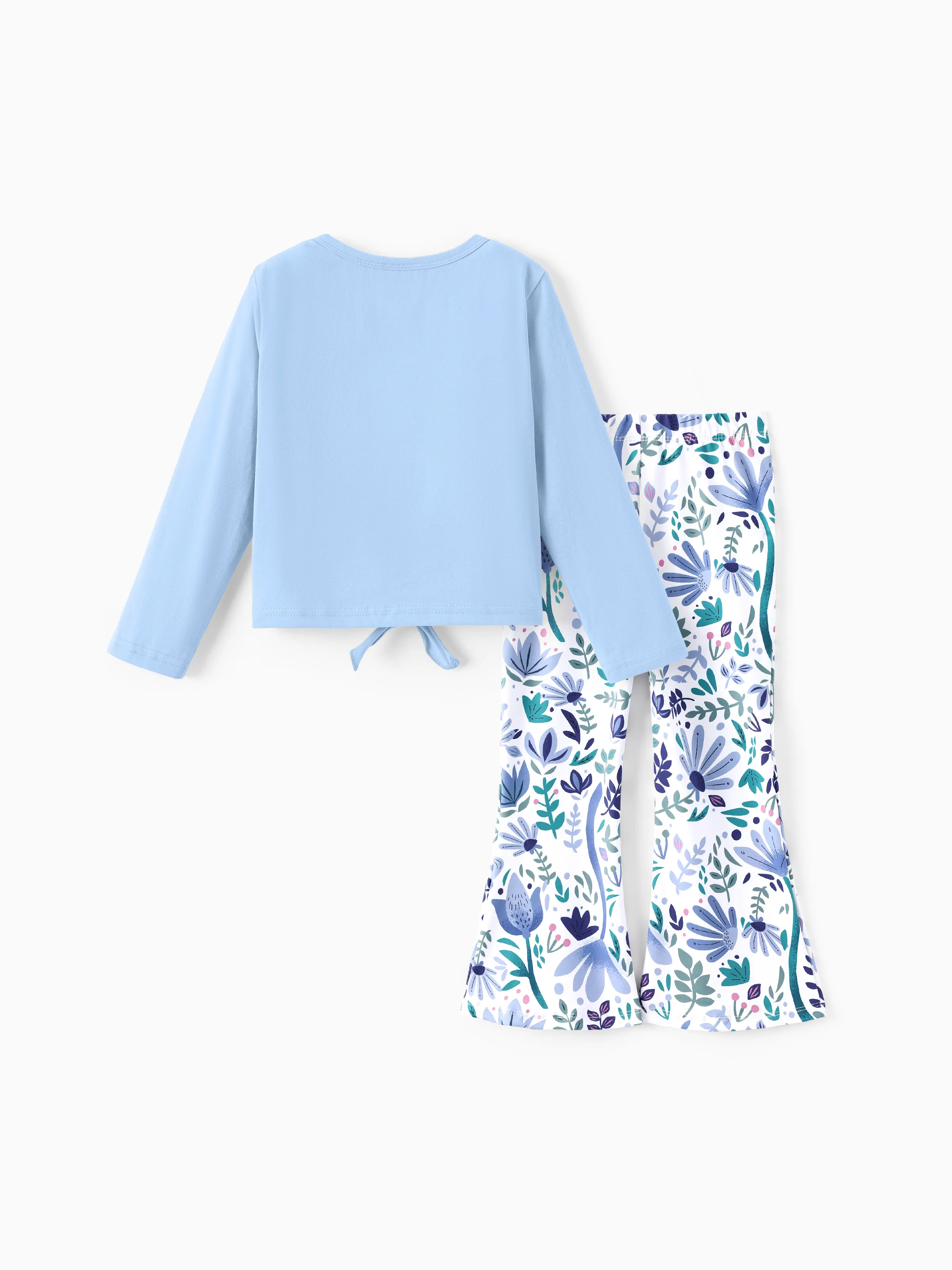 Disney Frozen Toddler/Kids Girl 2pcs Elsa Chic Hem Cotton Long-sleeve Top and Floral Printed Flare Pants Set Blue - Image 5