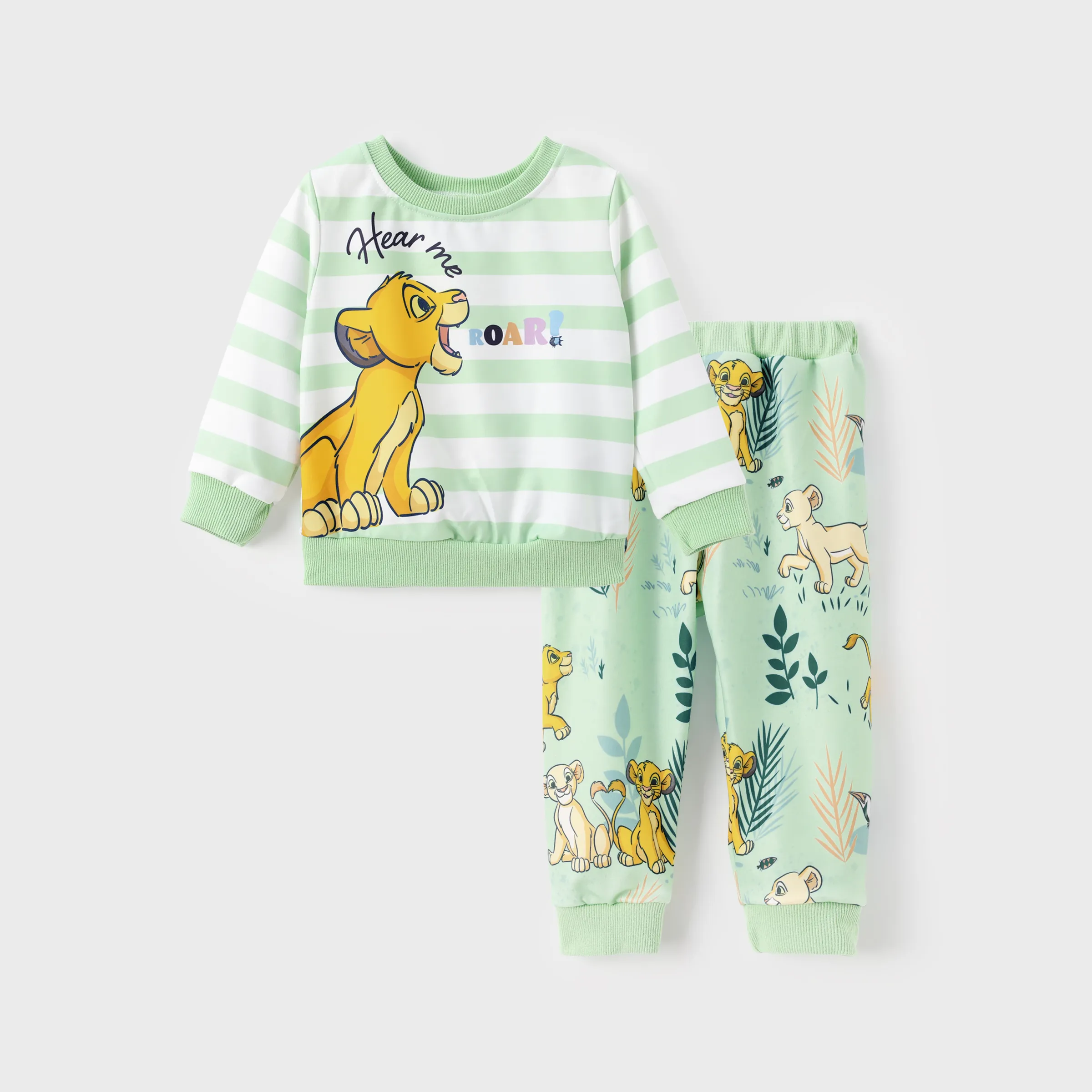 Disney Lion King Baby/Toddler Boy 2pcs Simba Pattern Striped Sweatshirt And Pants Set Light Green - Image 9