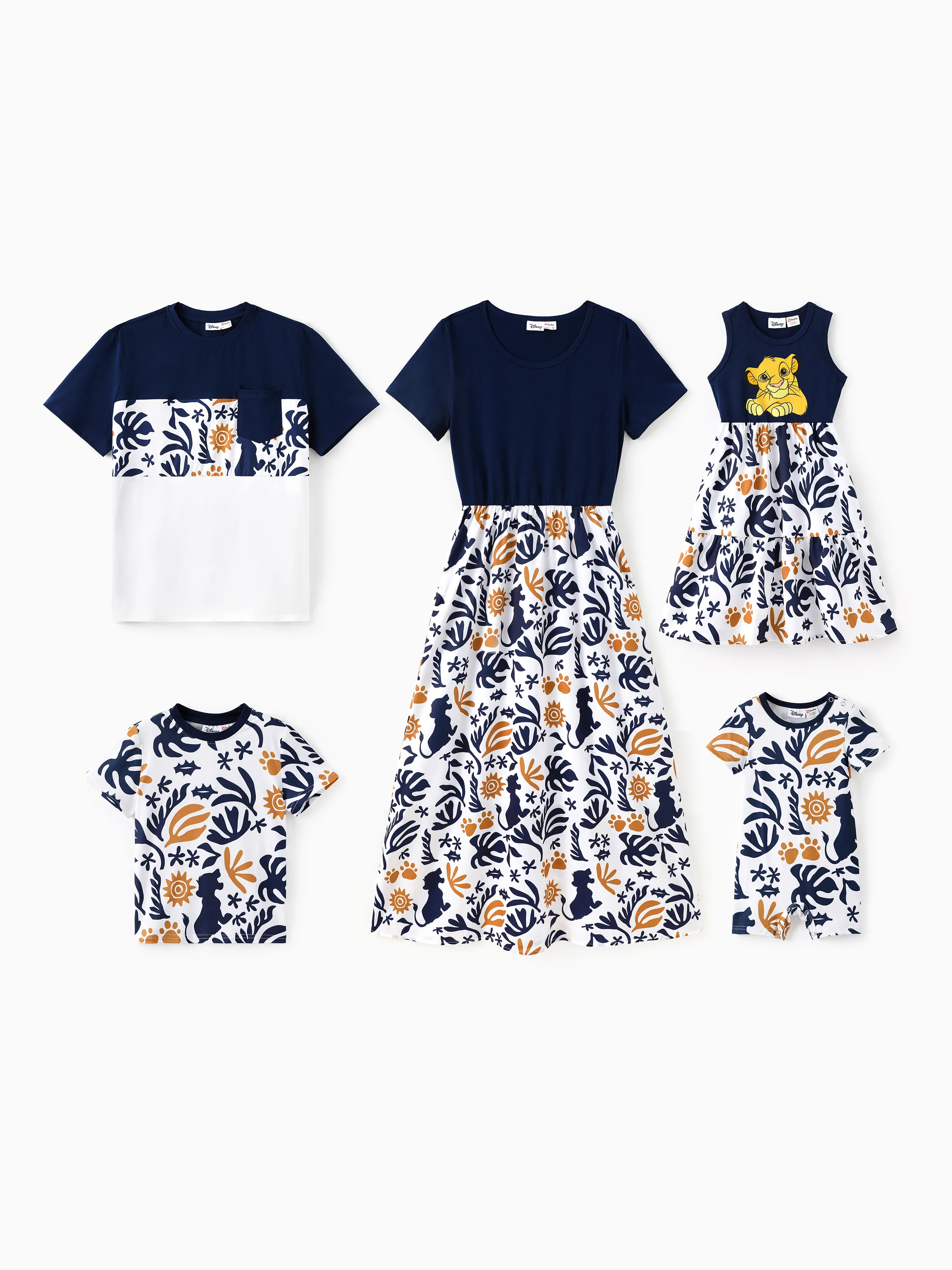 Disney Lion King Daddy & Daughter Simba Palm Leaf Pattern Colorblock Dress/Top/Romper Dark Blue - Image 2