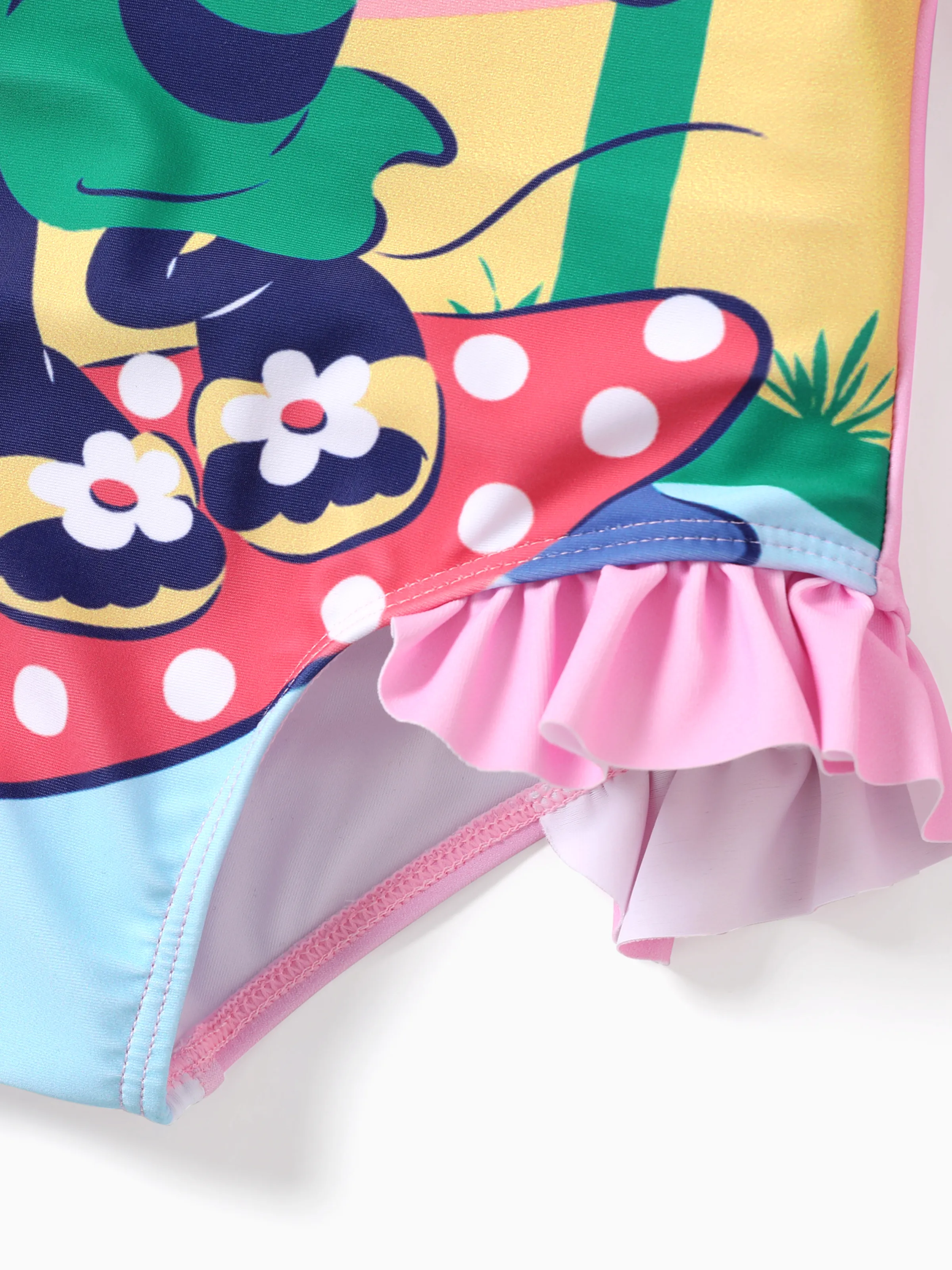 Disney Mickey and Friends 1pc Toddler/Kids Girls Minnie Mouse Ruffled Long-Sleeve Swimsuit Pink - Image 4