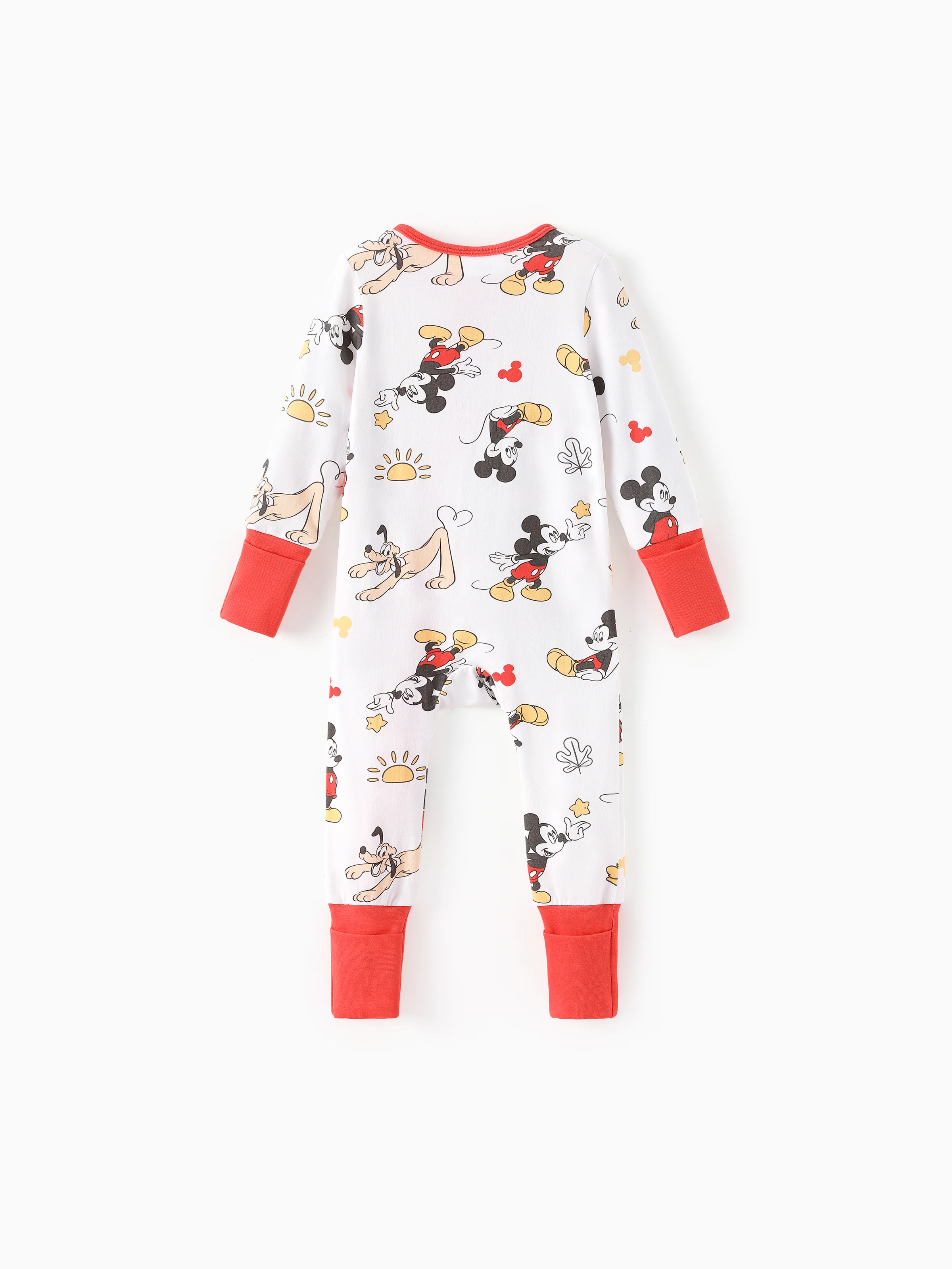 Disney Mickey and Friends Baby Boy Organic Cotton Colorblock Ribbed Cuffs Jumpsuit Pink Red - Image 3
