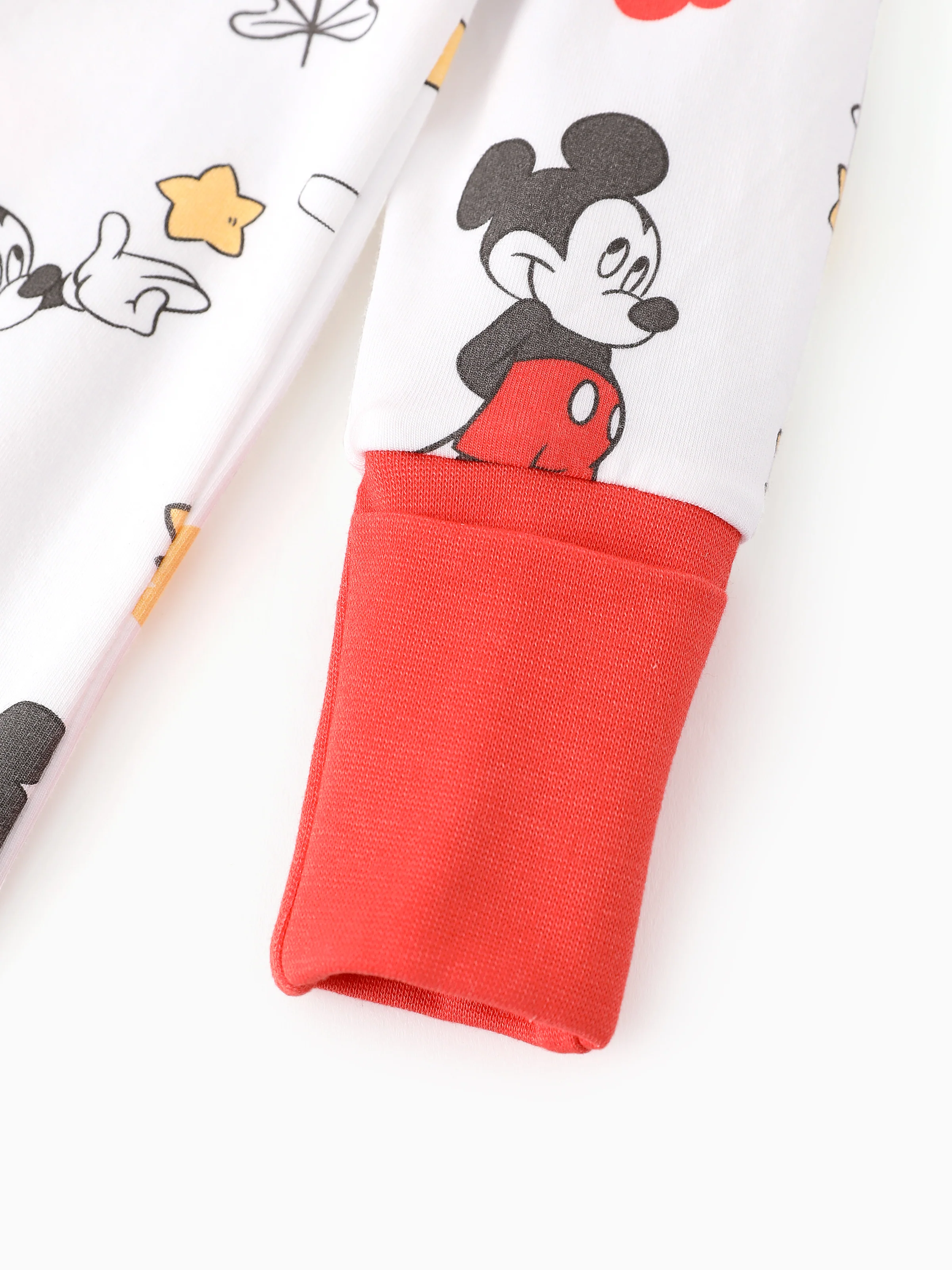 Disney Mickey and Friends Baby Boy Organic Cotton Colorblock Ribbed Cuffs Jumpsuit Pink Red - Image 6