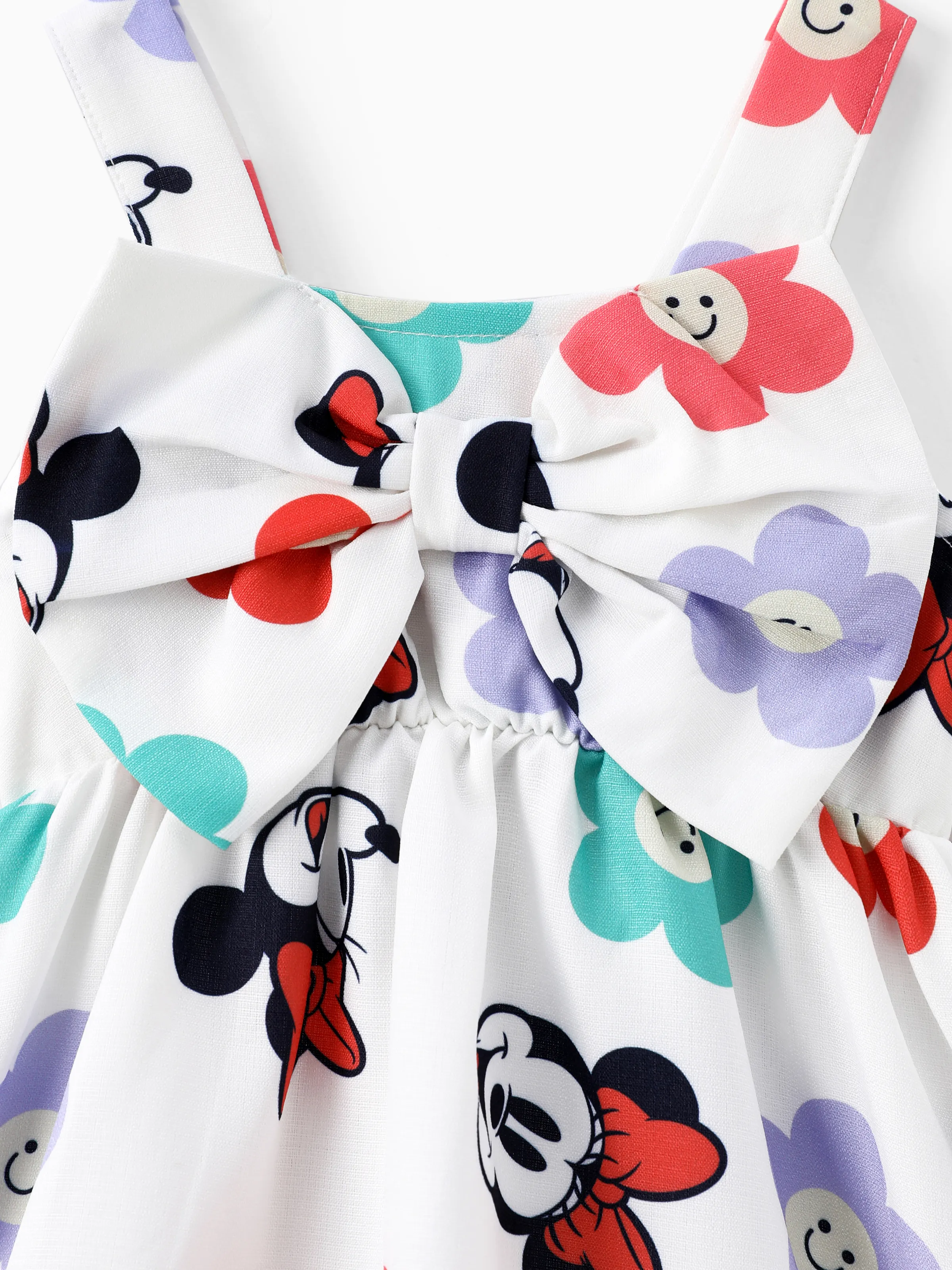 Disney Mickey and Friends Baby Girl Floral Minnie Print Bowknot Dress White - Image 6