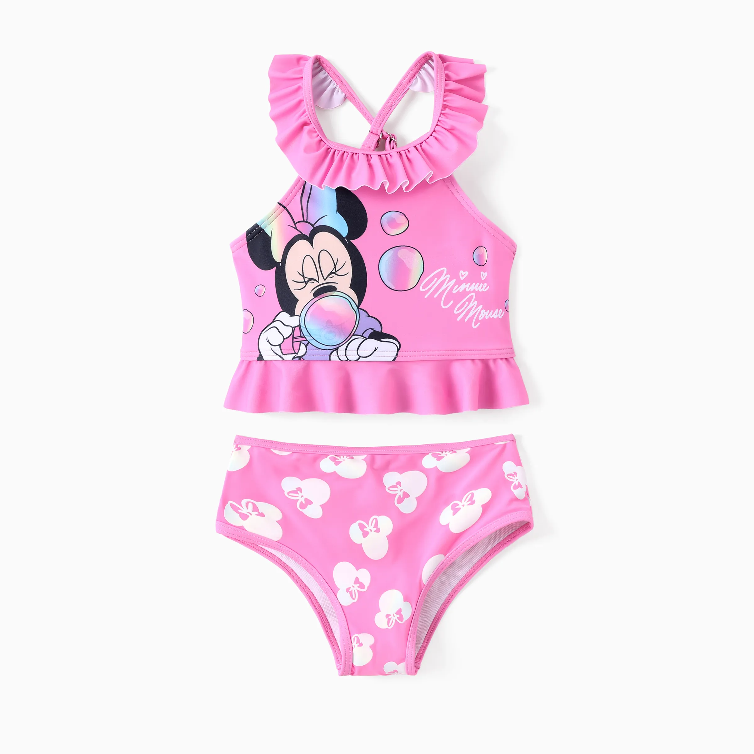 Disney Mickey and Friends Baby/Toddler Girl 2pc Minnie Mouse Ruffled Off Shoulder Color Changing UPF50+ Swimsuit Pink - Image 10