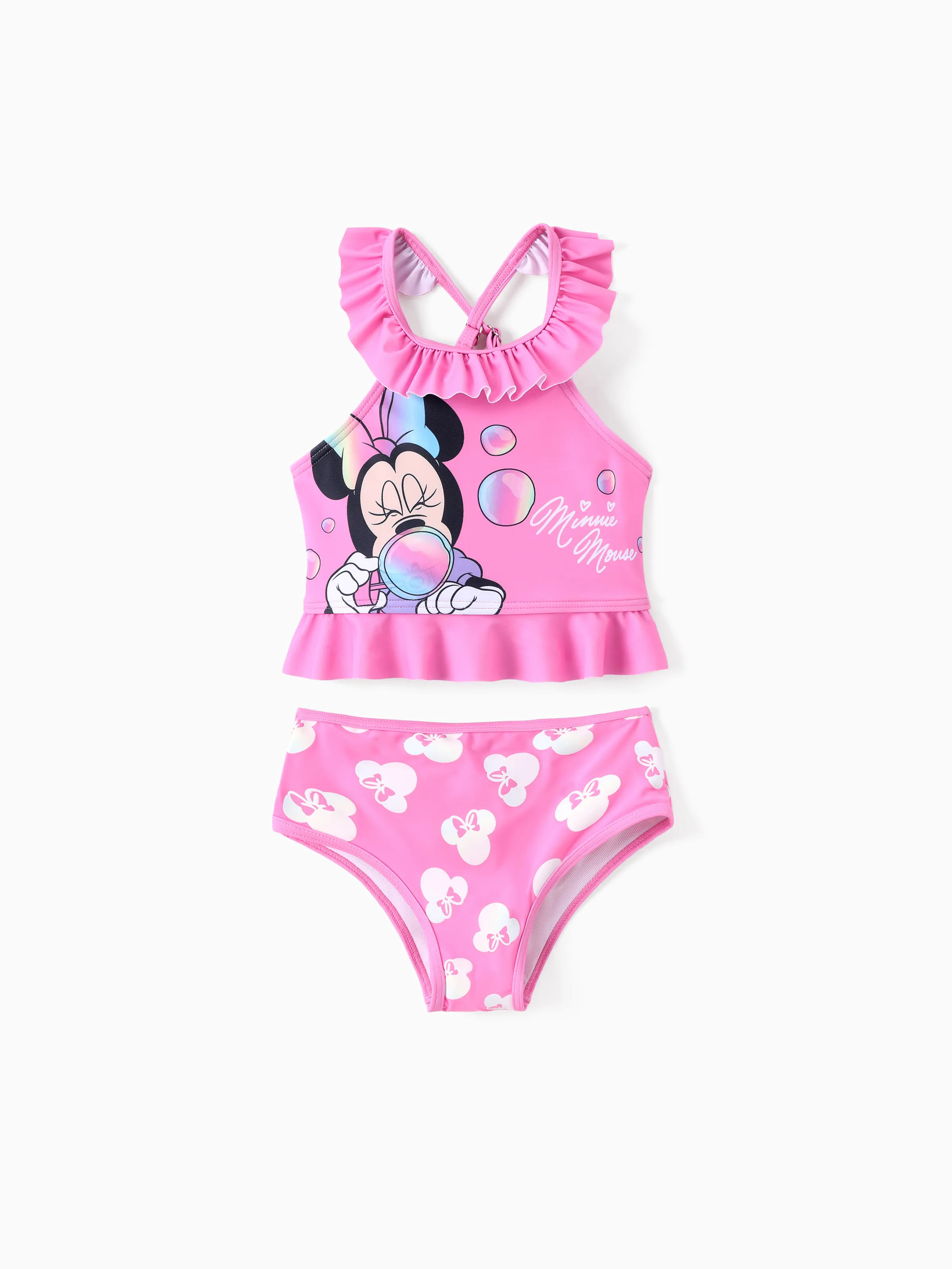Disney Mickey and Friends Baby/Toddler Girl 2pc Minnie Mouse Ruffled Off Shoulder Color Changing UPF50+ Swimsuit Pink - Image 4
