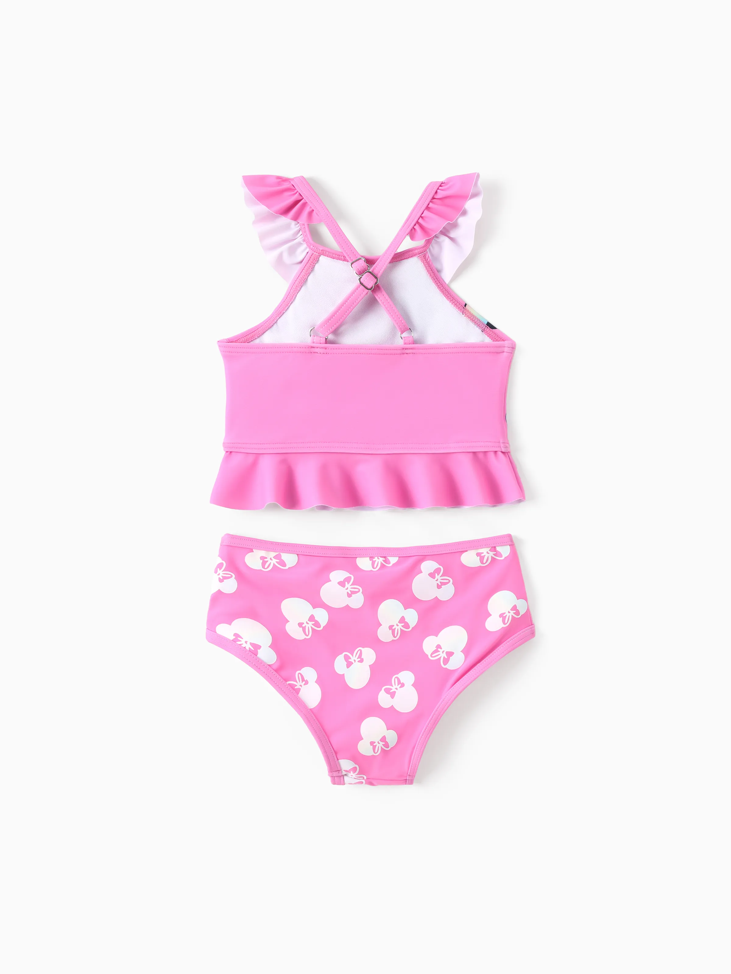 Disney Mickey and Friends Baby/Toddler Girl 2pc Minnie Mouse Ruffled Off Shoulder Color Changing UPF50+ Swimsuit Pink - Image 5